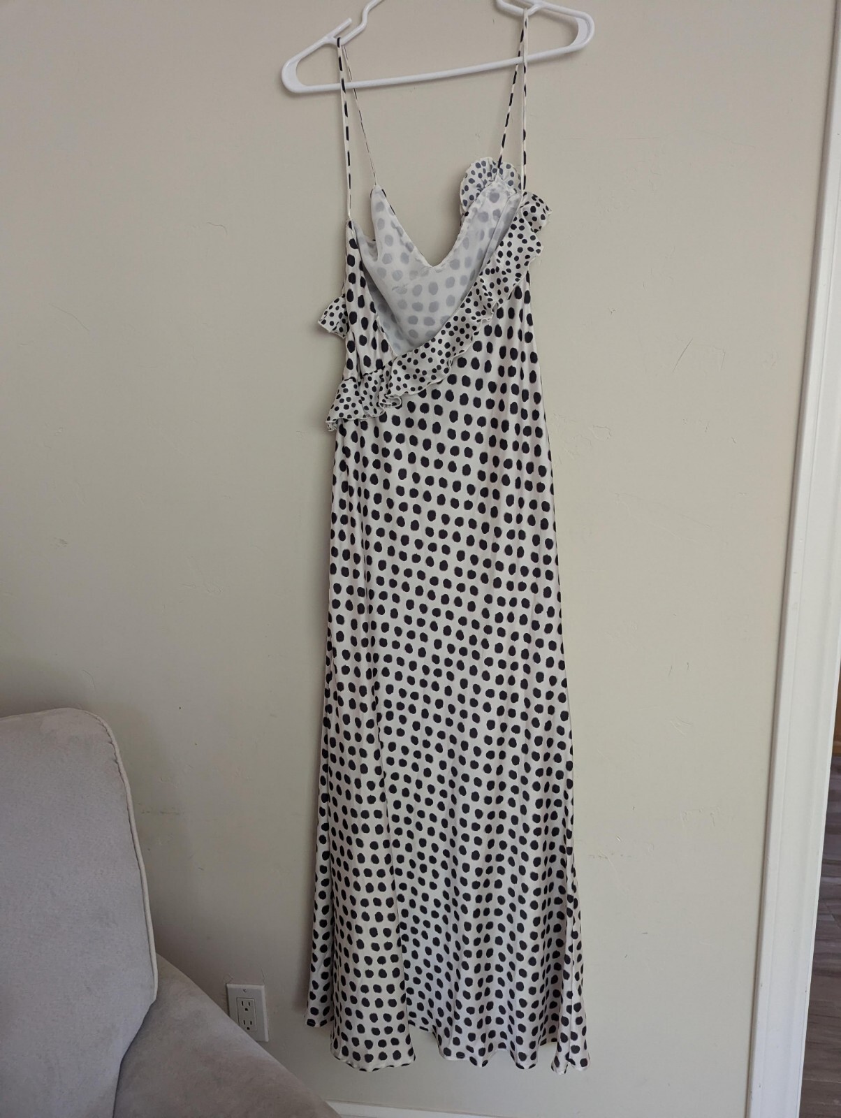 ZARA RUFFLED POLKA DOT SATIN EFFECT DRESS BLACK & WHITE XS S M NWT
