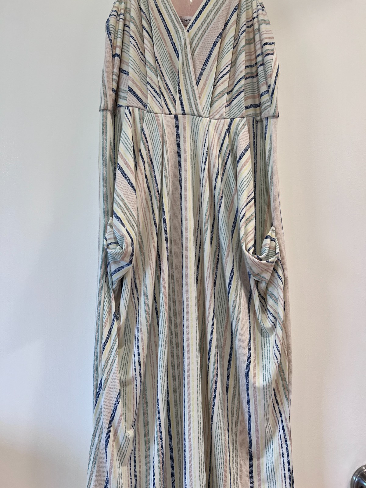 BCBGeneration Blue White Striped Draped Mini Dress Faux Wrap Bodycon Medium Chic