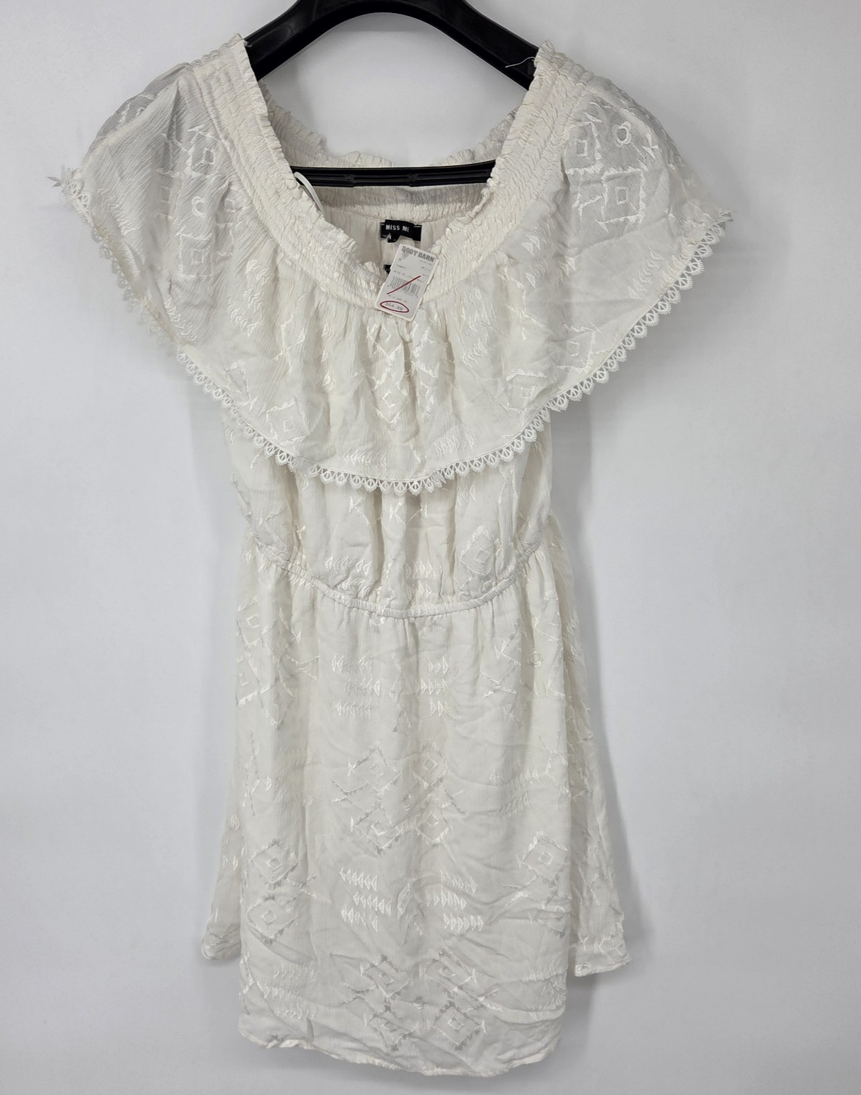 NEW Miss Me Off The Shoulder Lace Trim Dress Size Medium Off White Western NWT