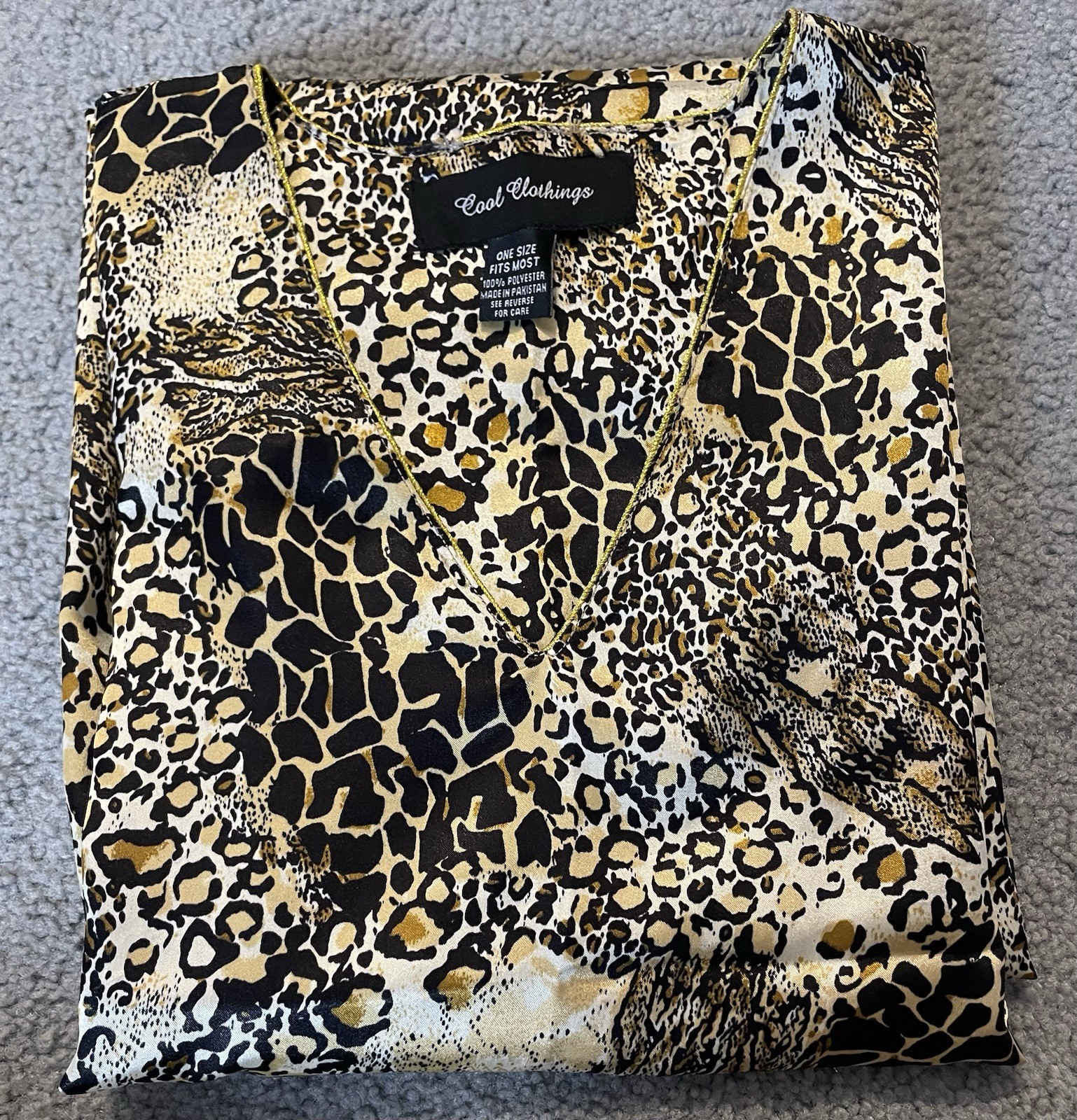 Leopard Print Satin Kaftan Maxi Dress OSFM Beige Black Caftan Boho Safari
