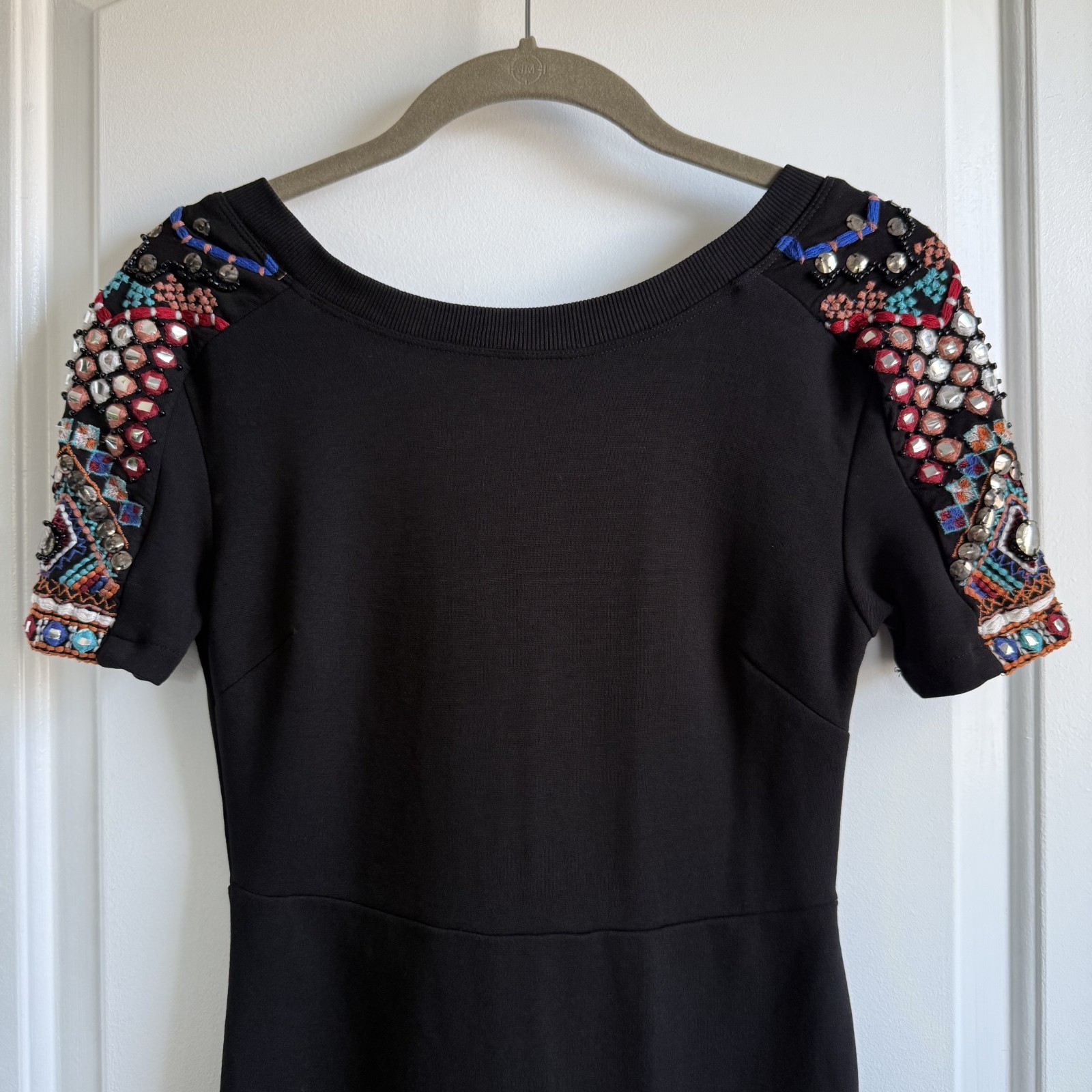 Zara Trafaluc Sz S Black Embellished Beaded Sleeve Fitted Mini Dress Whimsigoth