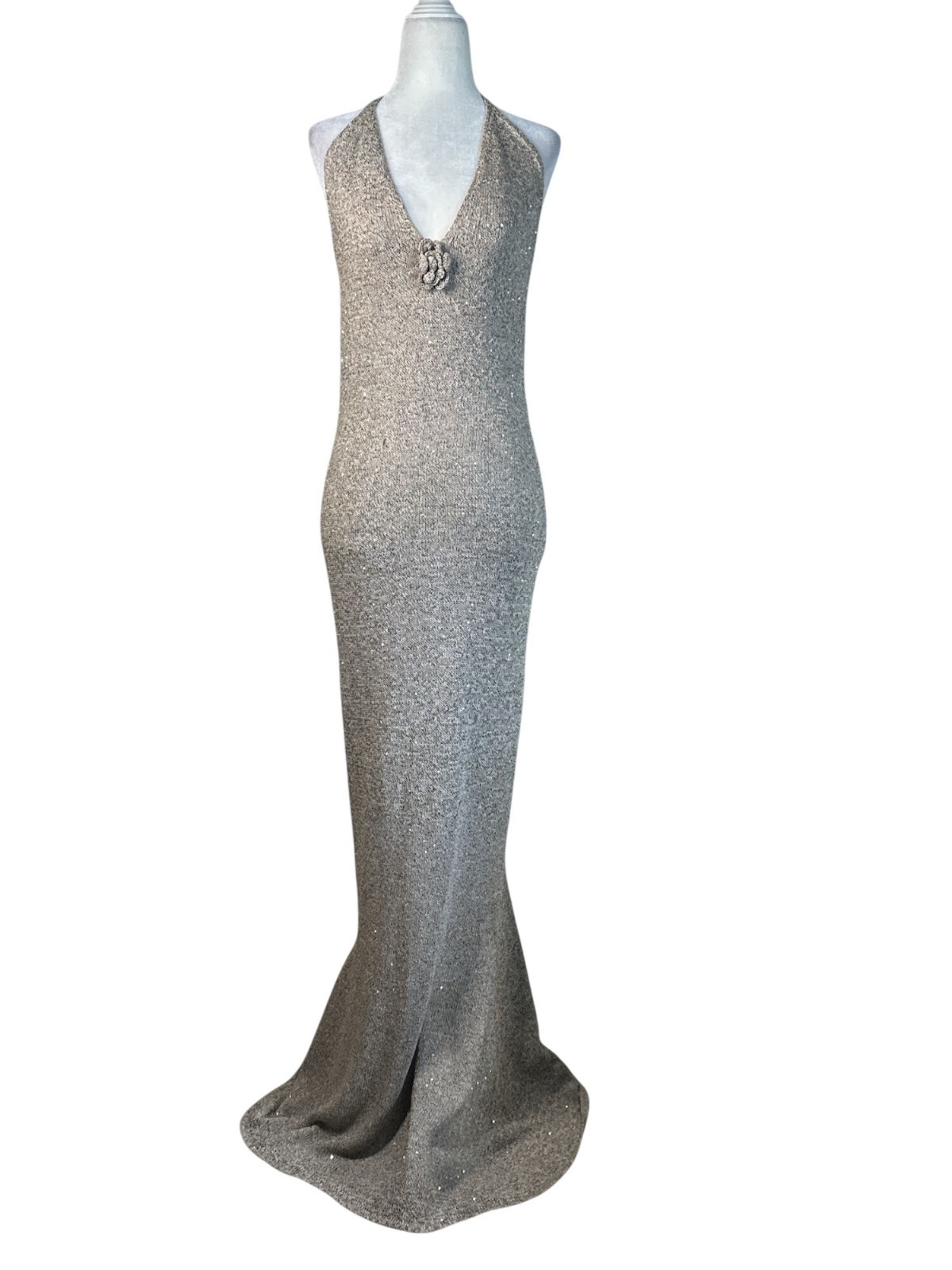 ASTA RESORT Daphne Dress in Hazlenut Sequin Large New Womens Maxi Knit Gown