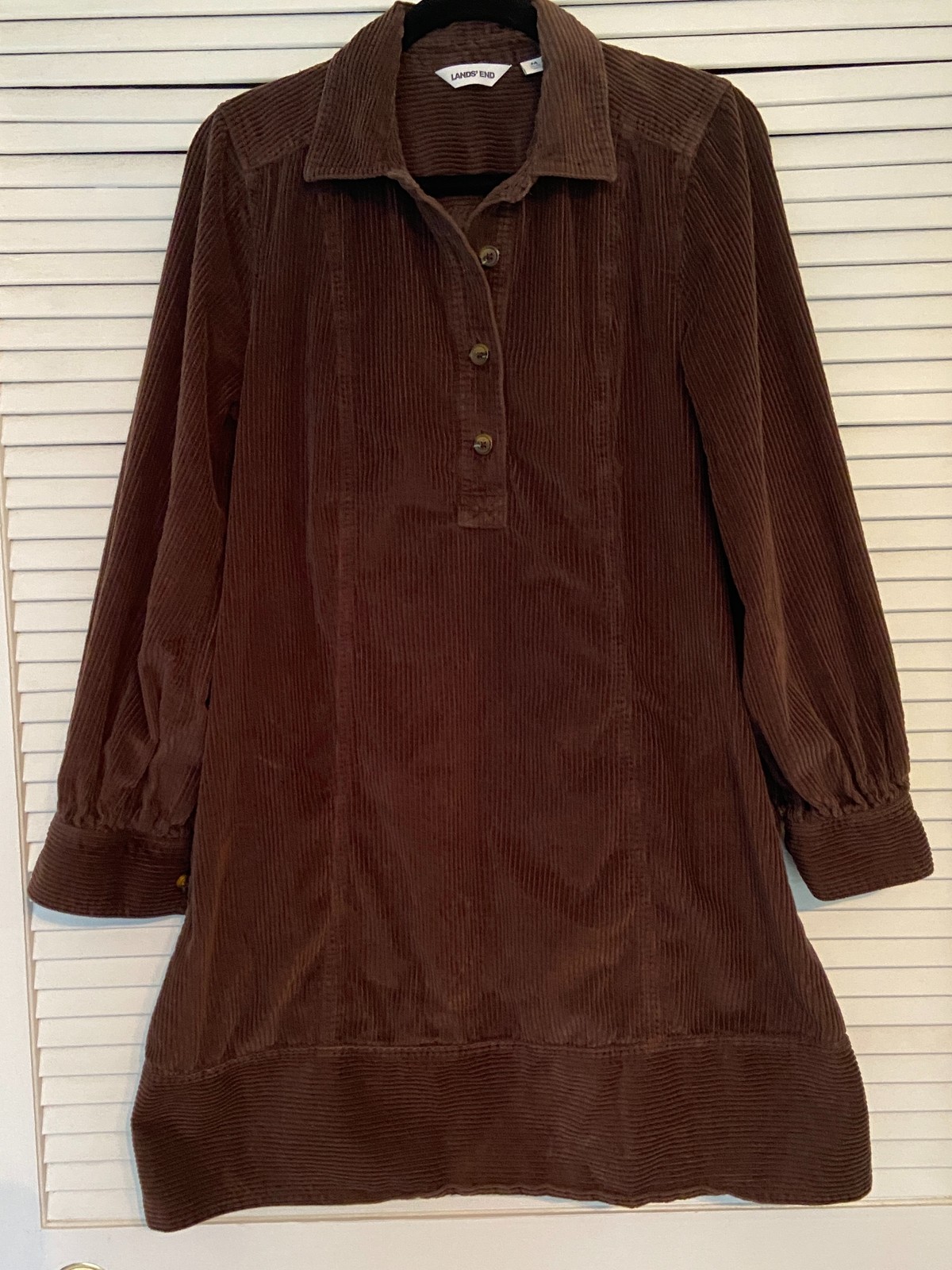 Lands End Corduroy Tunic Dress Shirt Women M 10-12 100% Cotton Brown