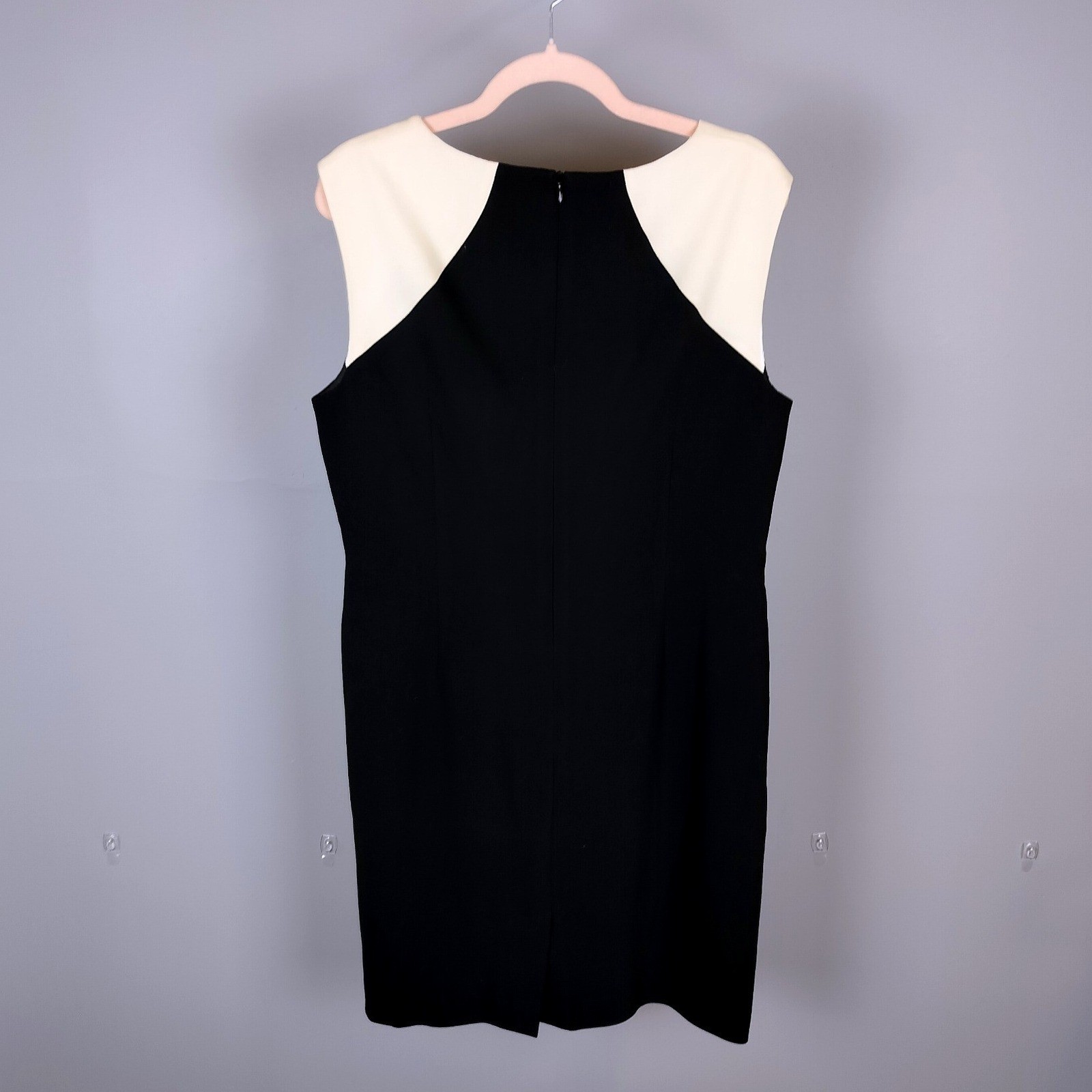Escada Virgin Wool Colorblock Sheath Dress Black Cream Luxury Professional 42