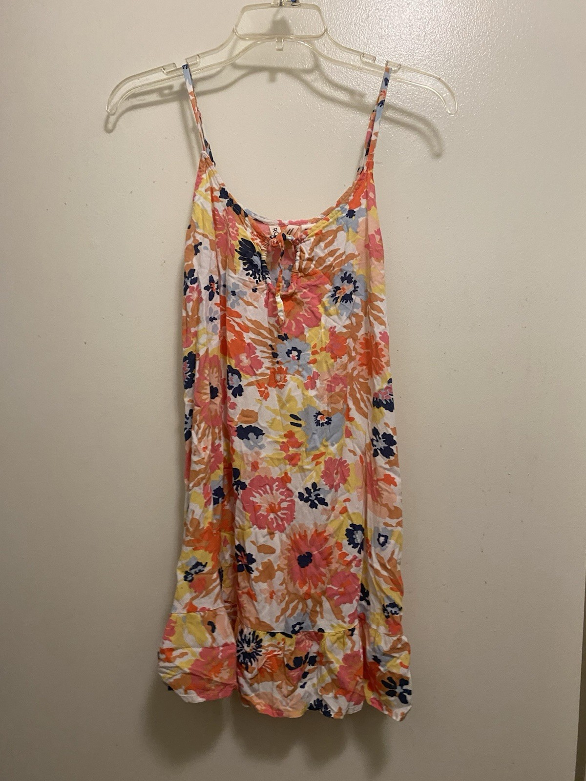 Roxy Womens Mini Tank Dress Sundress XS Floral Orange & Blue Skater Beach