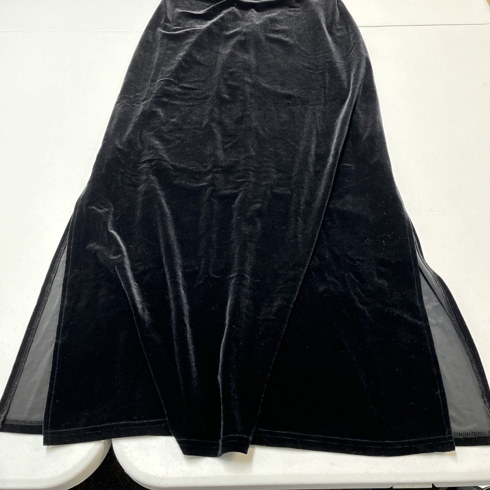 Vintage Connected Apparel Y2K Dress 12 Black Velvet Mesh Sheer Mesh Bodice Maxi