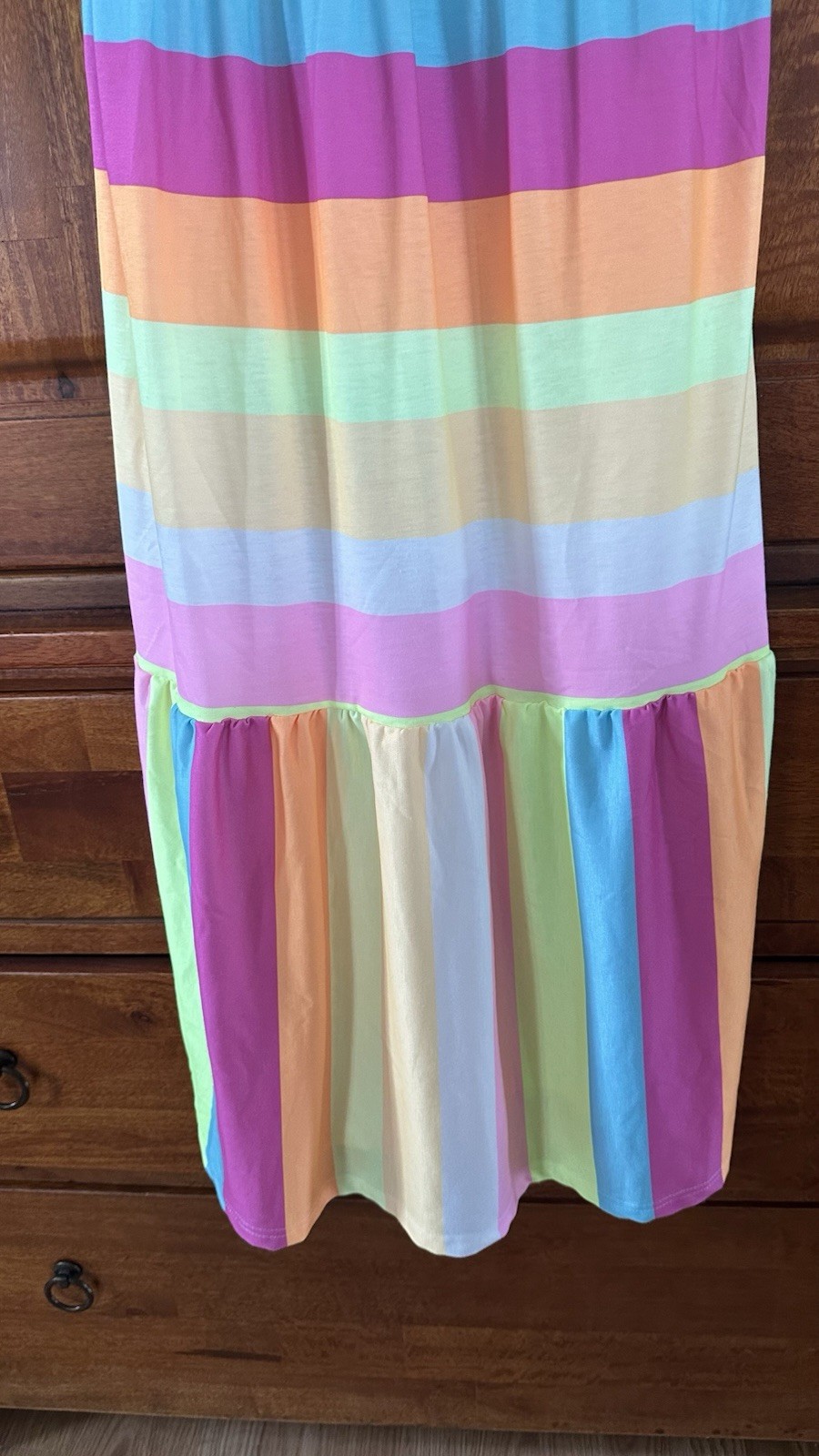Multicolor Striped Maxi Sundress Bow Tie Straps Scoop Neck Stretch Sleeveless