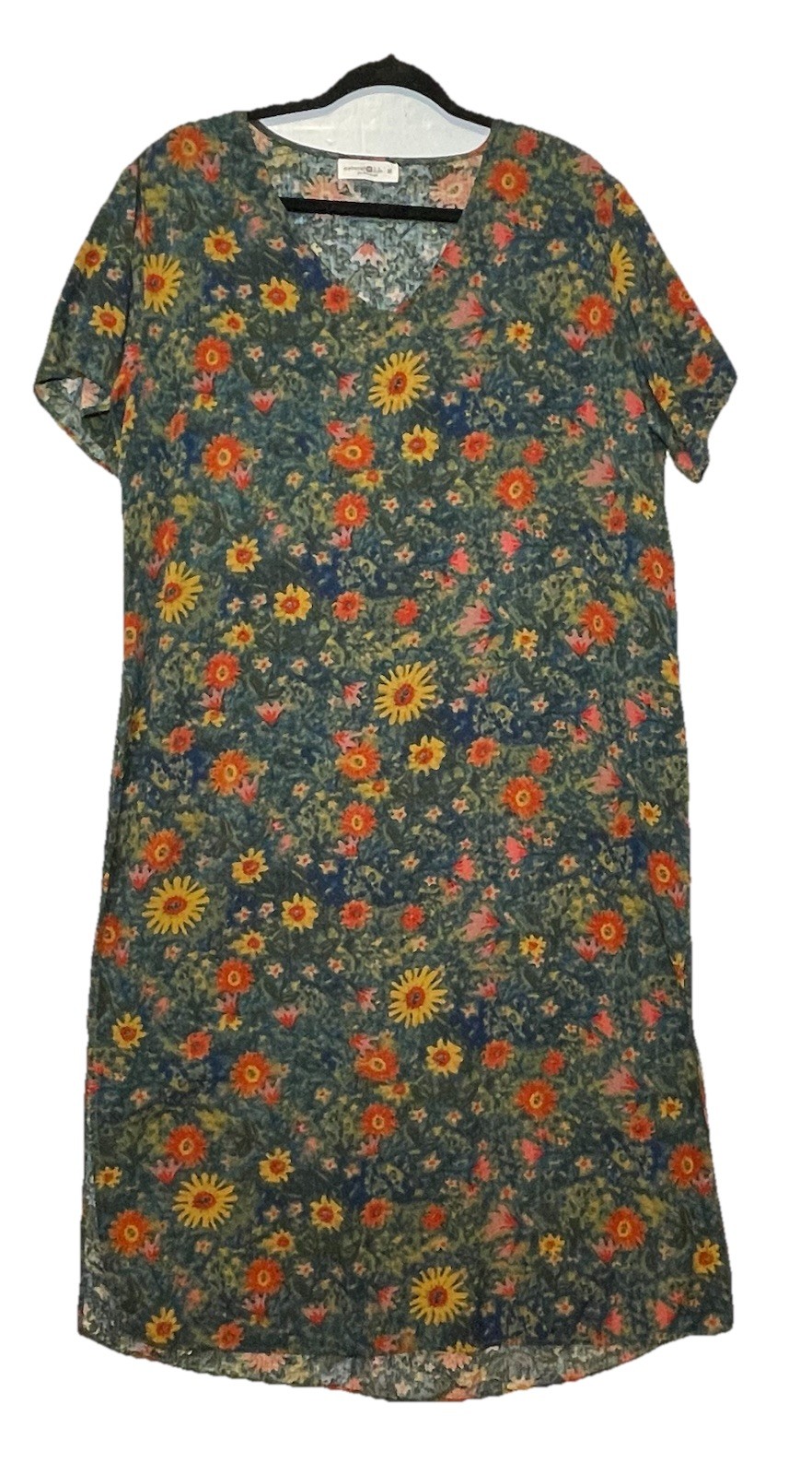 Natural Life Dark Floral Maxi Dress Size M Sunflowers Boho Kaftan Cottagecore