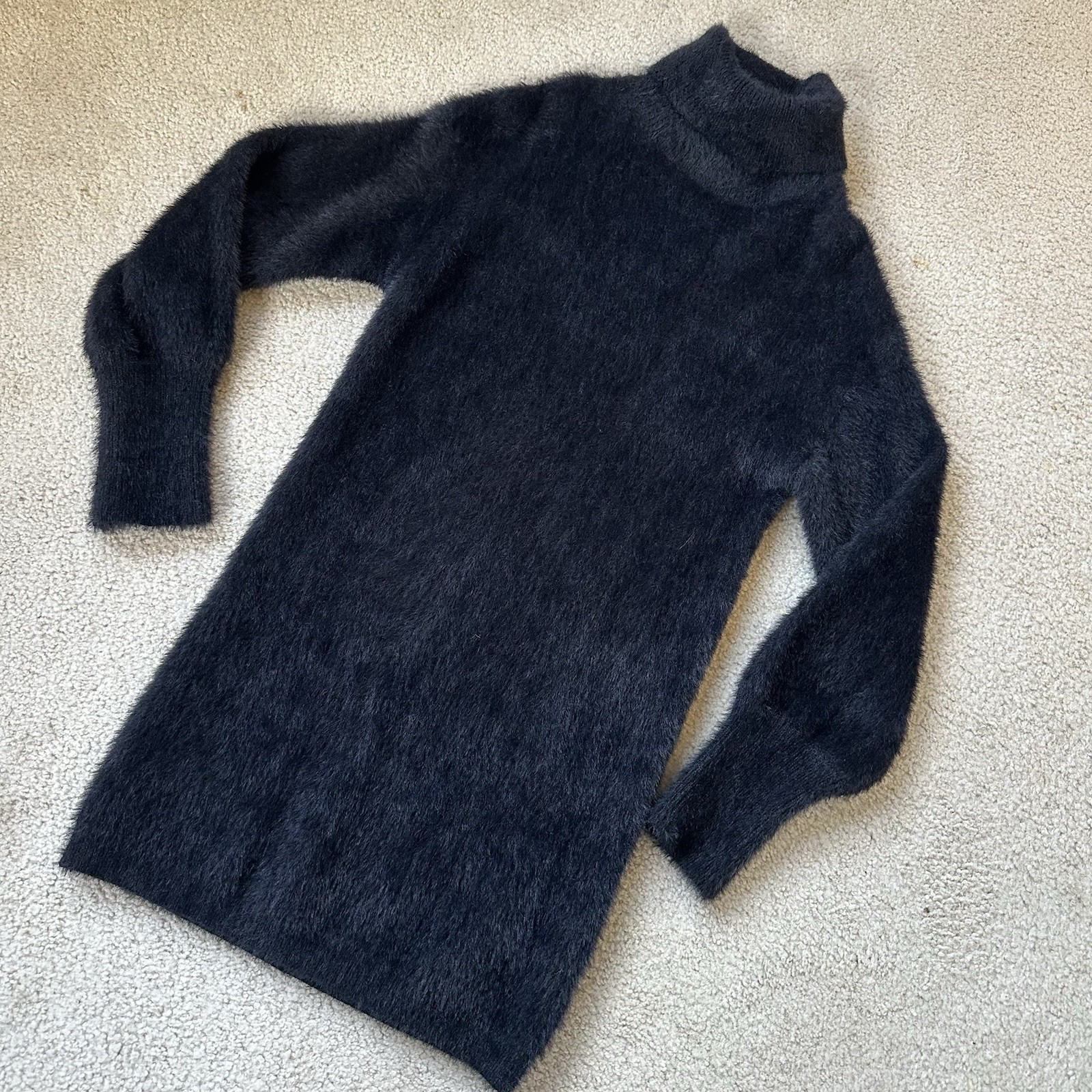 NEW &merci Womens Size Small Black FUZZY Turtleneck Dress WARM Boutique Store