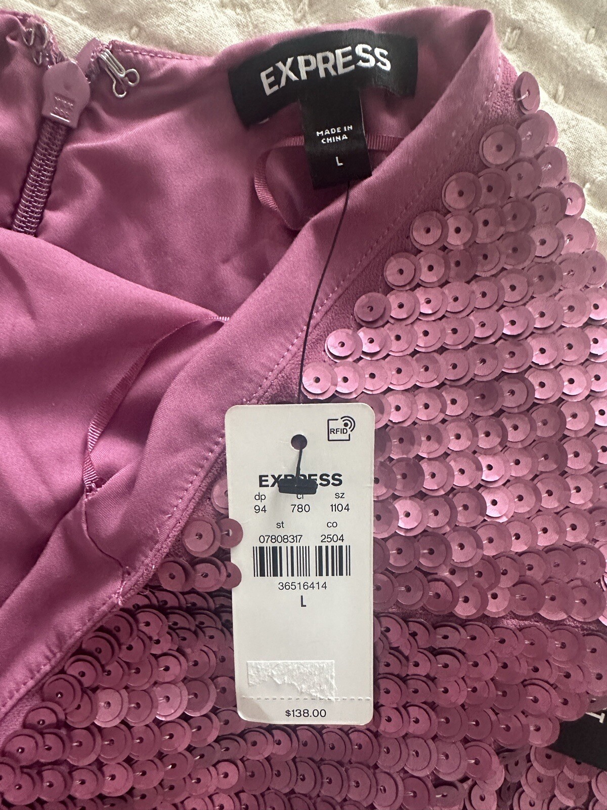 NWT LG Purple Sequin Backless Halter Mini Shift Cocktail Dress Mardis Gras LSU