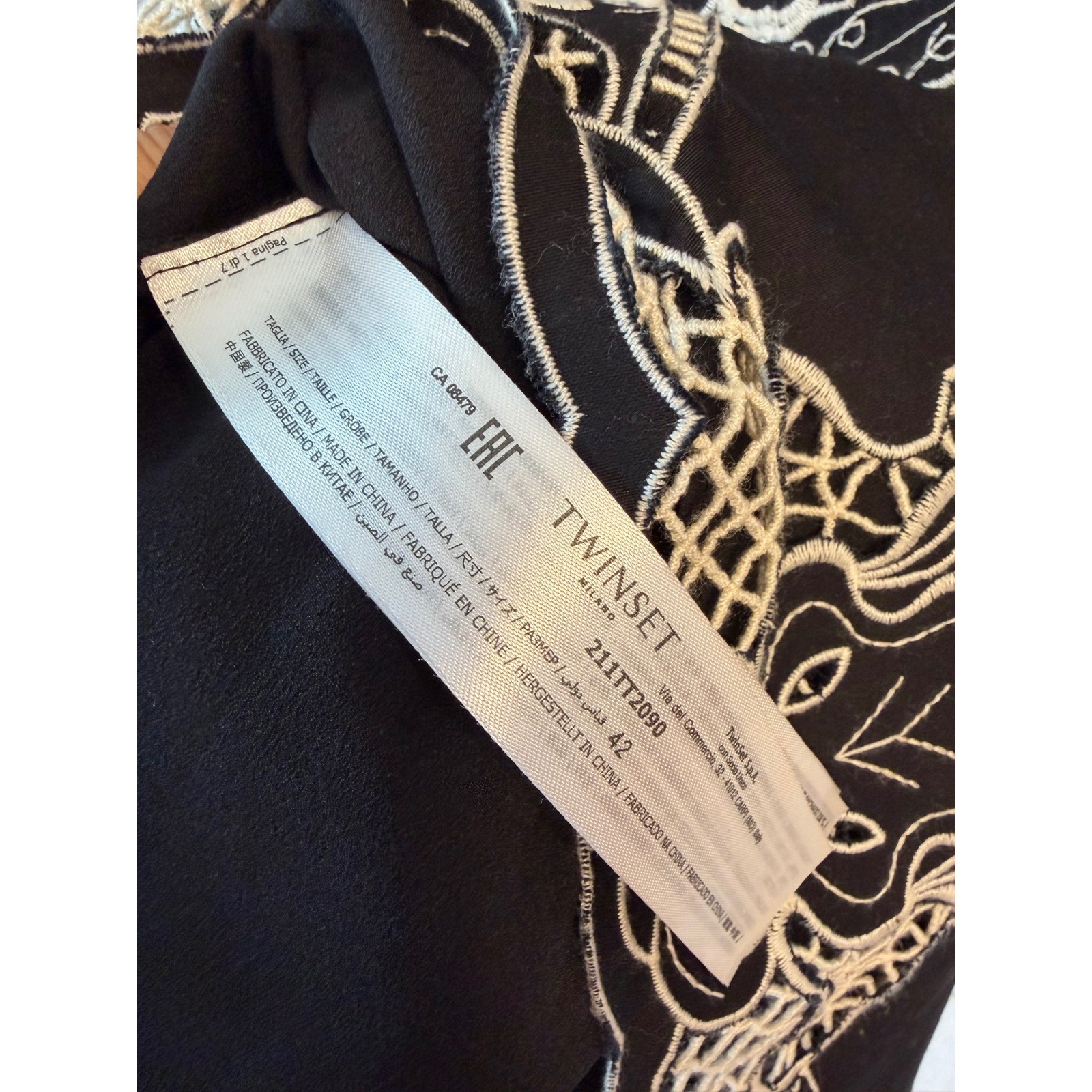 Twinset Milano Black Ivory Embroidered Lace Sheath Dress Short Sleeve Size 42