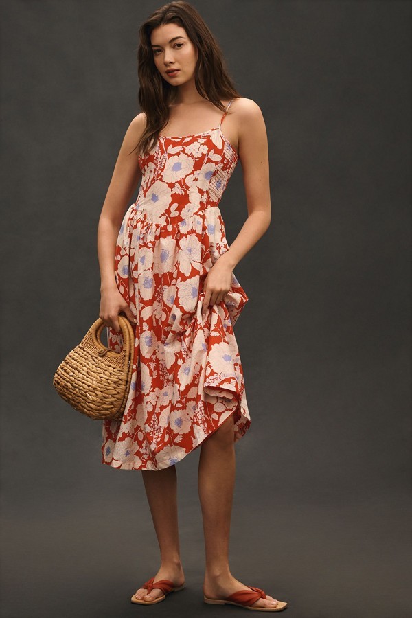 ** MAEVE by Anthropologie, Cotton Square Neck Midi Dress, Modal lining, NWT!