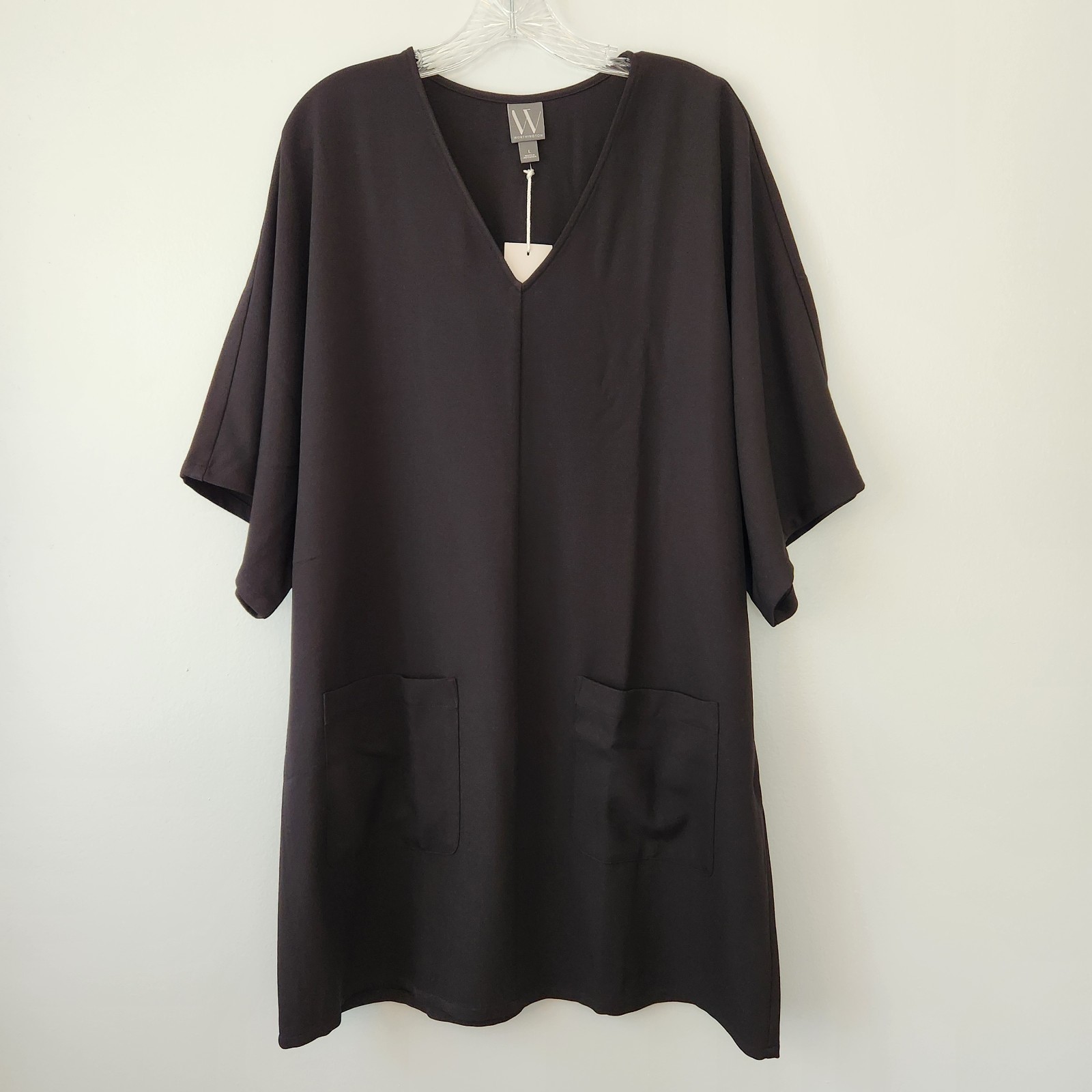 Worthington Dress Women’s L Black LBD Classic Sheath Shift Minimalist Lagenlook