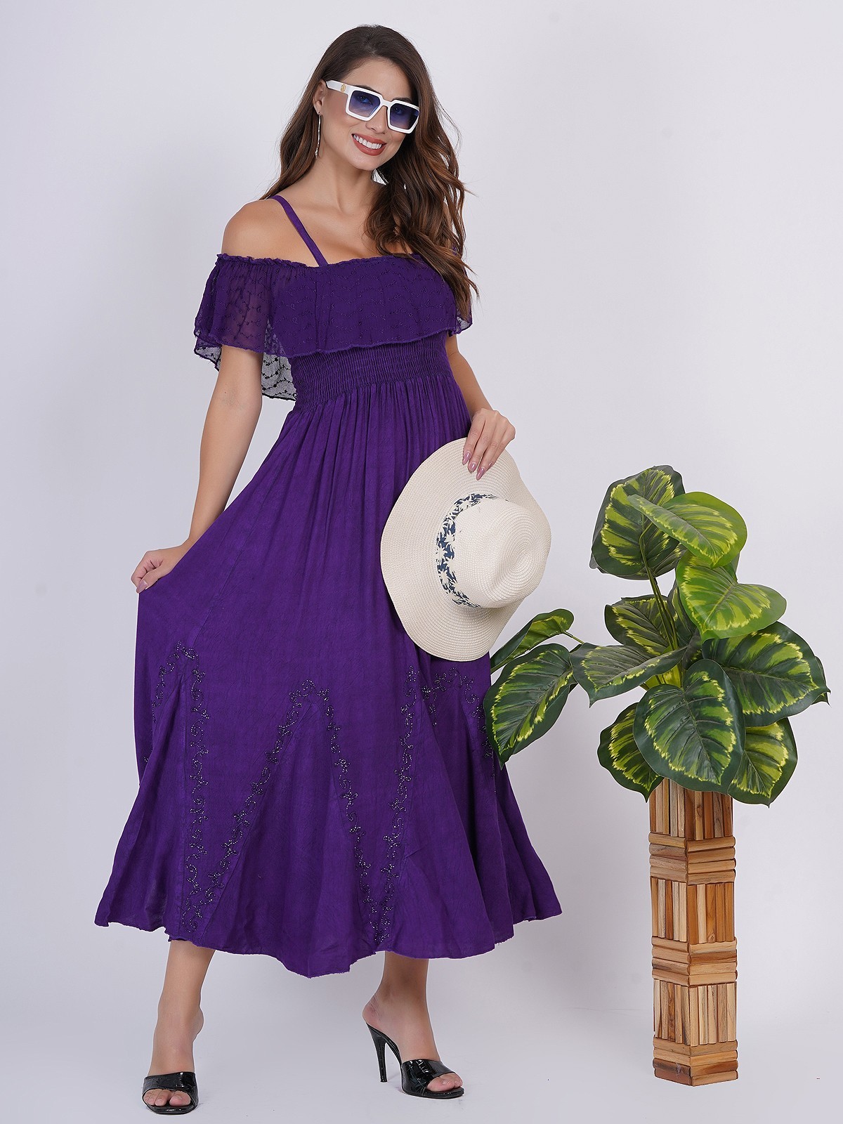 Women’s Off Shoulder Solid Net Layer Spaghetti Straps Party Dress Wholesale Mix
