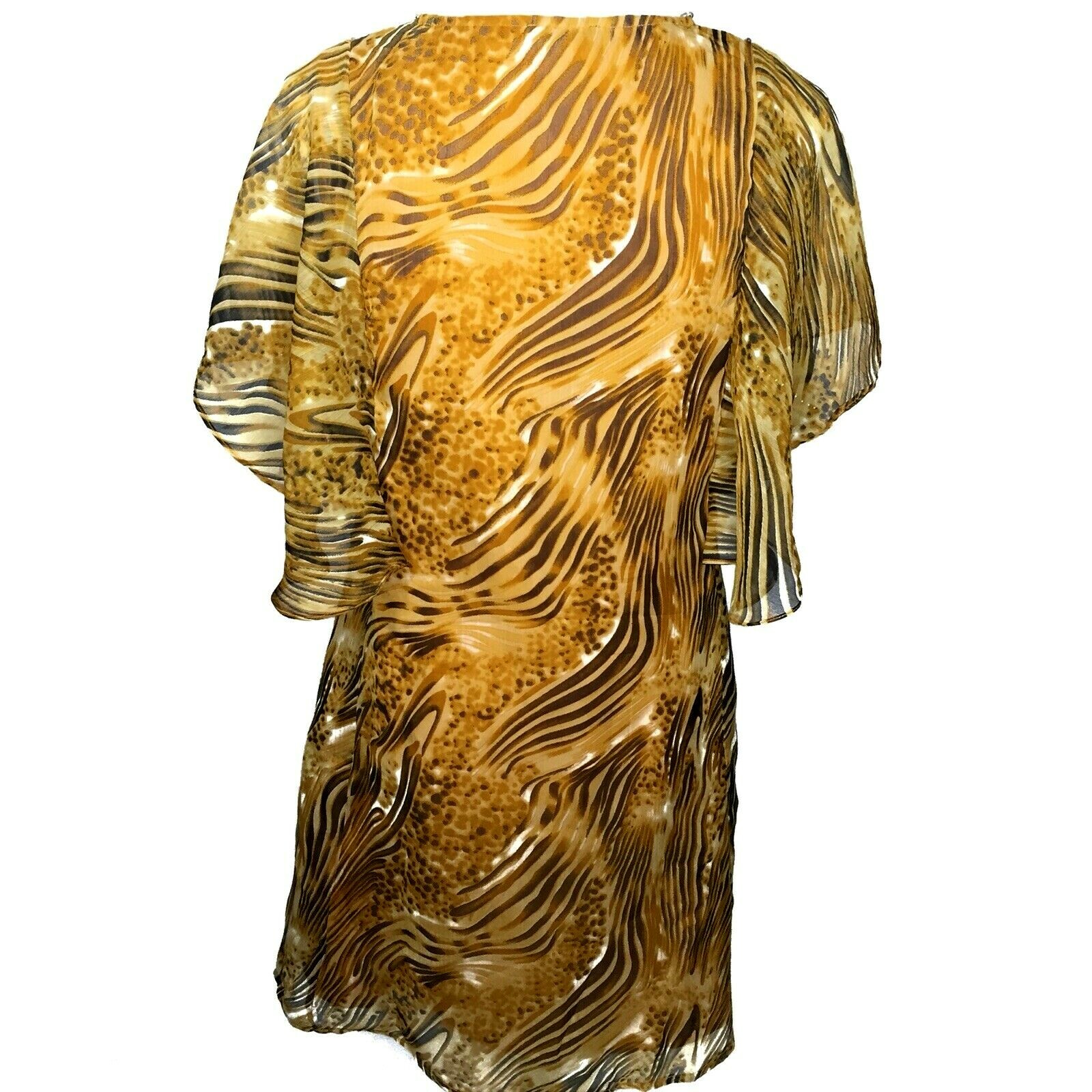Metrostyle Beaded Animal Print Dress Medium V Neck Tie Waist Flutter Sleeves