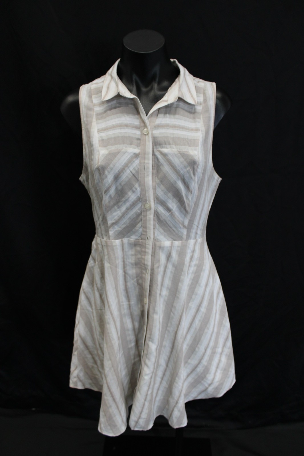 BCBGeneration Women’s Sleeveless Striped Shirt Dress AC2 Ivory/Beige Size: 8