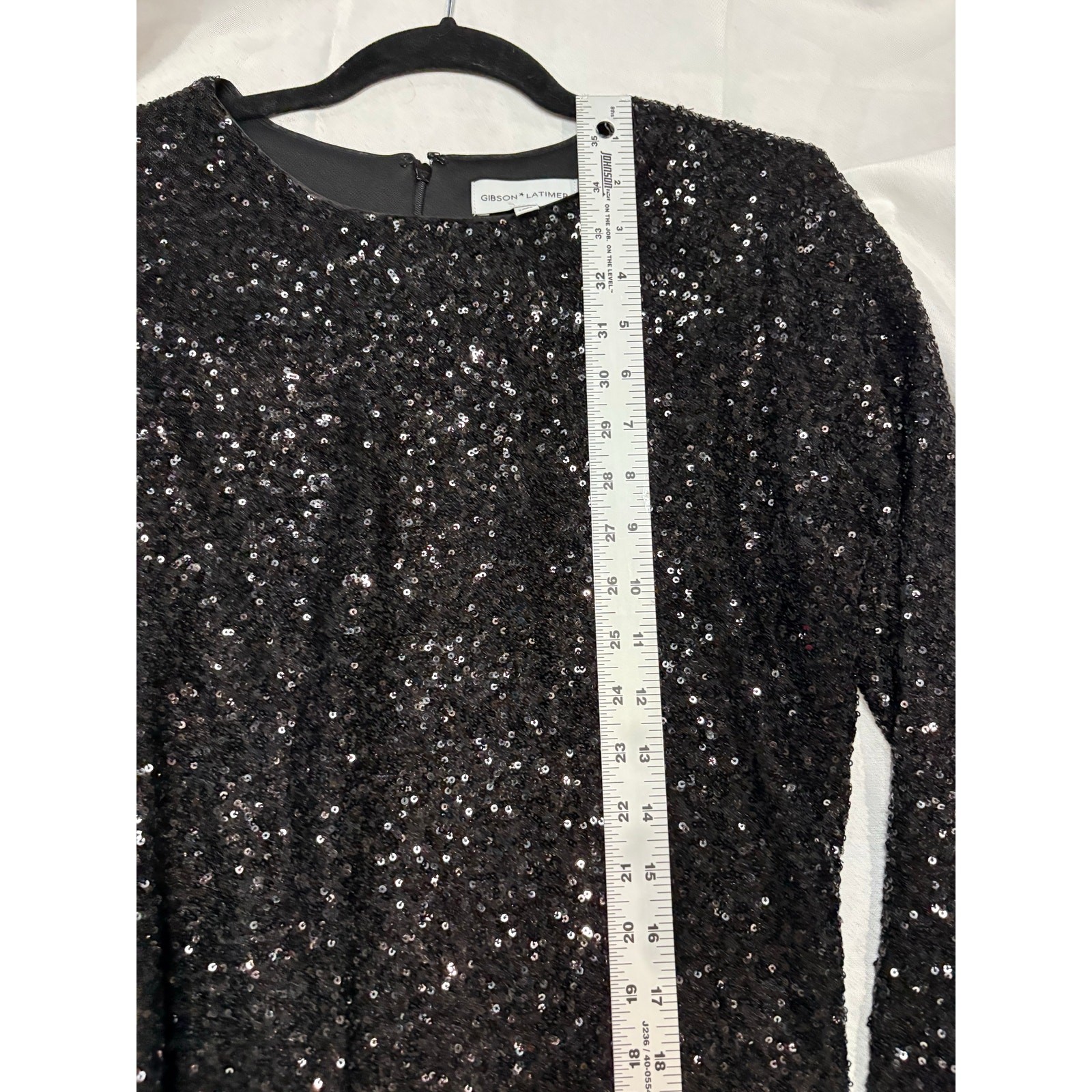 Gibson Latimer Sequin Round Neck Long Sleeve Split Front Bodycon Maxi Dress L