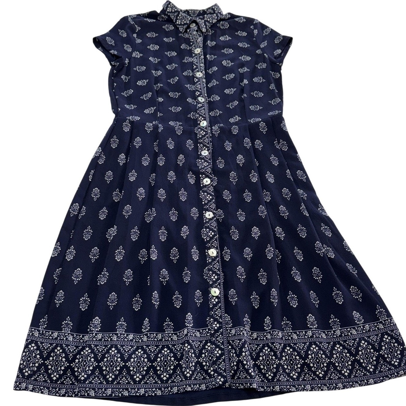 SINGLE Los Angeles Dress Women Small Blue Medallion Print Boho Shirt Midi