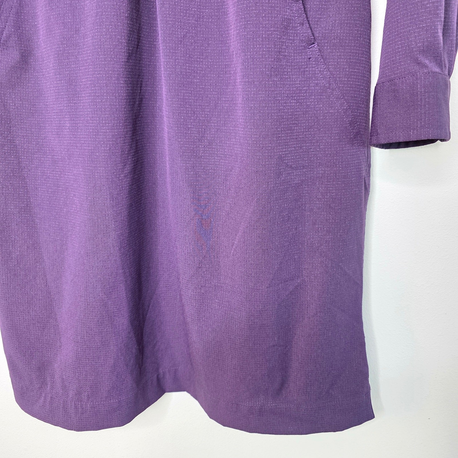 Duluth Trading Breezeshooter Purple Long Sleeve Snap Front Dress with Pockets