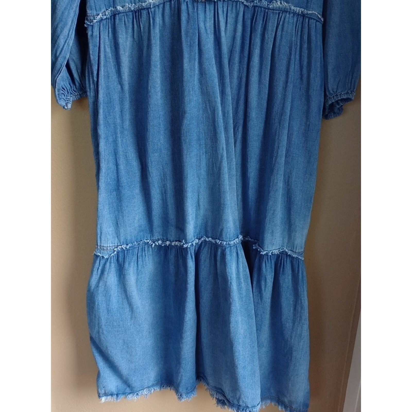 Anthropology Jean Button Front Long Sleeve Distressed Full Maxi Pockets Size S