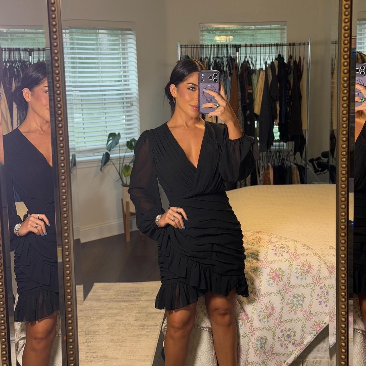 Showpo Can I Be Your Honey Plunge Mini Dress Black Size US 6 NWT