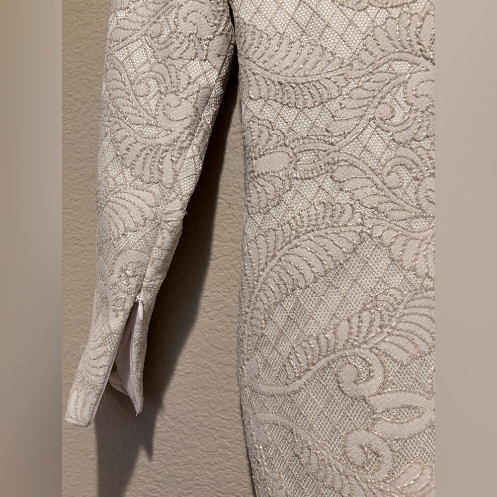 Badgley Mischka Stunning Cream Long Sleeve Dress with Gold Accent Detail Sz 6