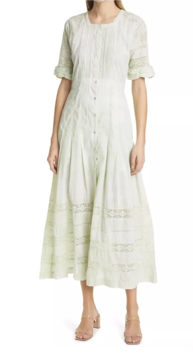 LOVESHACKFANCY Edie Lace Inset Midi Dress Yellow Tie Dye Medium