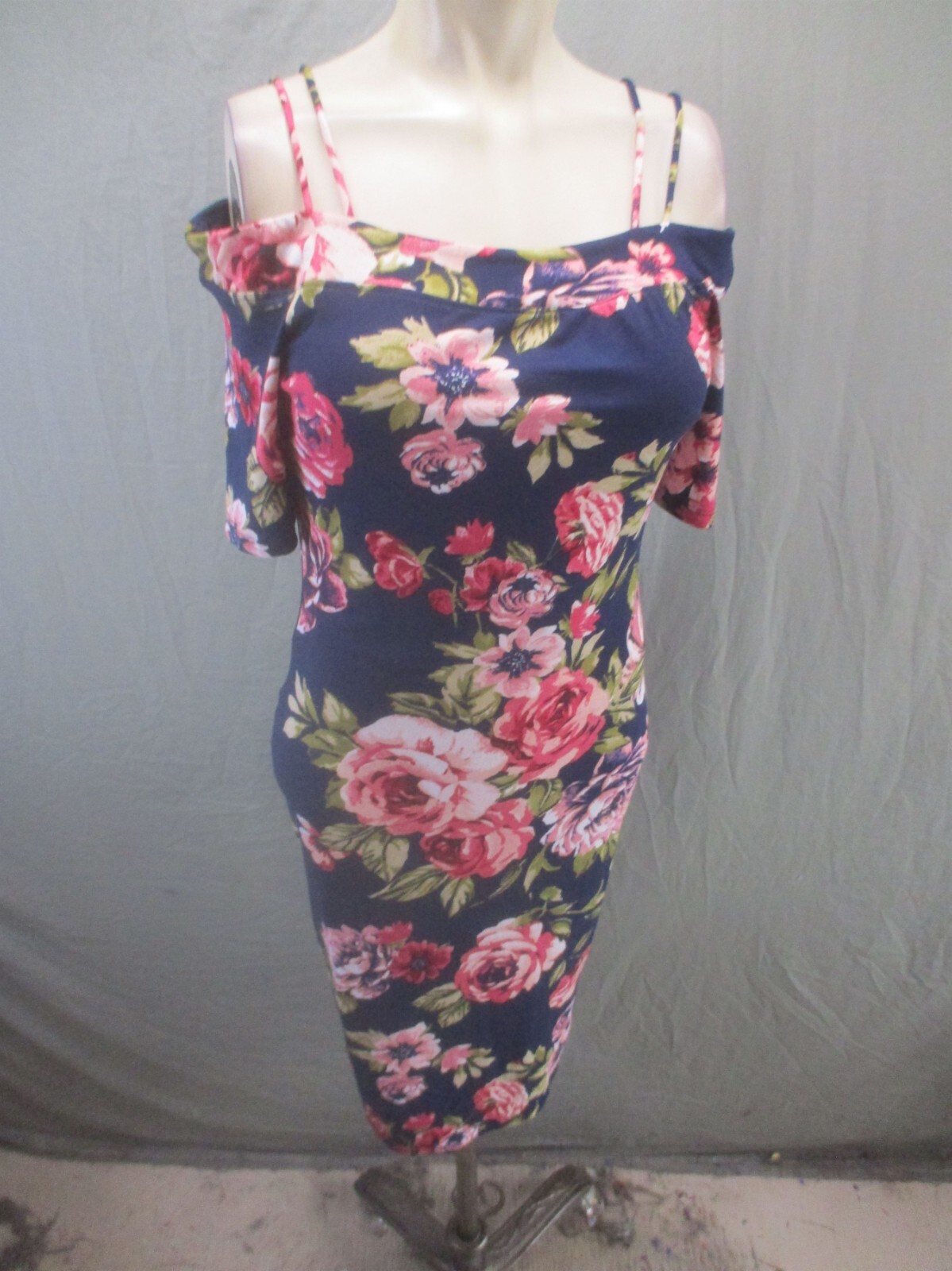 Haute Monte Size M Womens Floral Short Cold Shoulder Sleeve Bodycon Dress 071