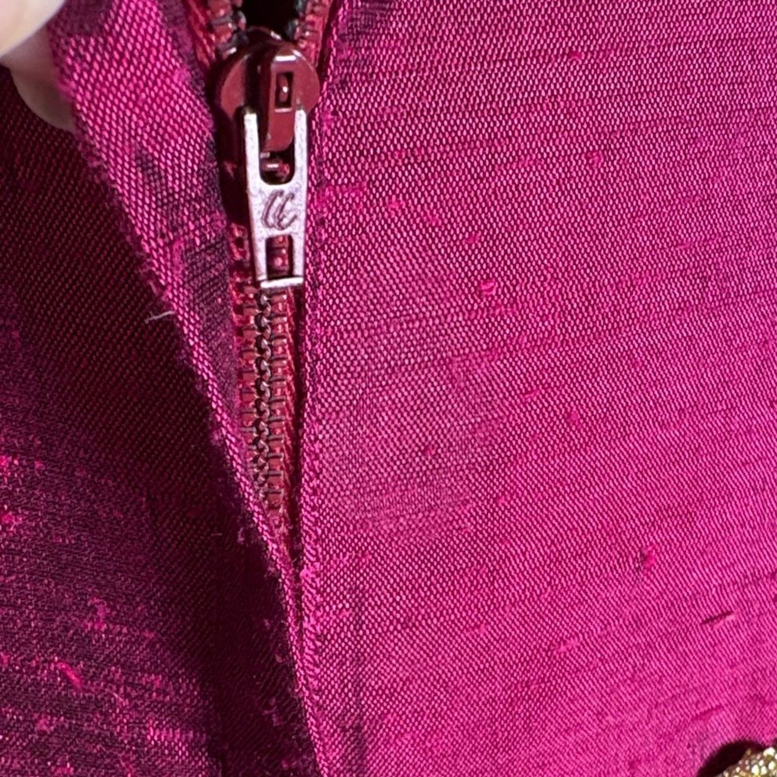 Vintage 60’s raspberry linedPink shantung silk maxi Dress with Gold Sequin Trim
