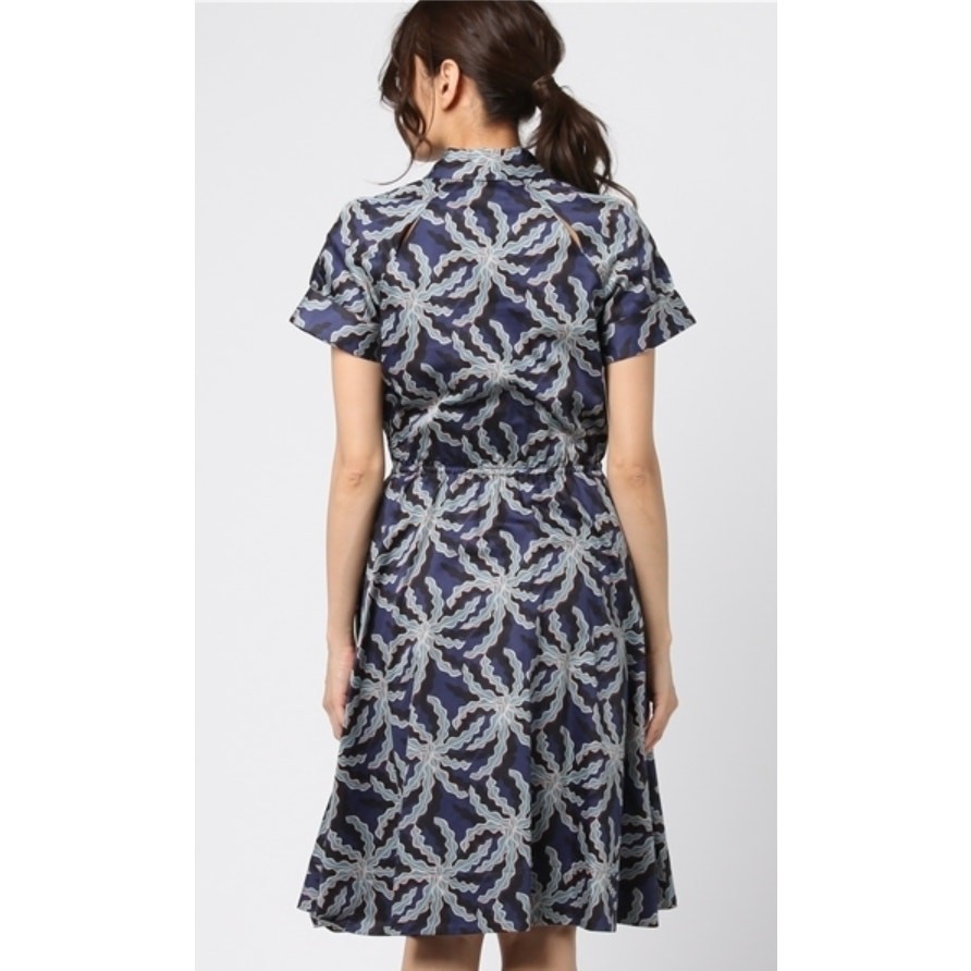 BROOKS BROTHERS Cotton Sateen Midi Shirt Dress Size 12 Blue Black Short Sleeve