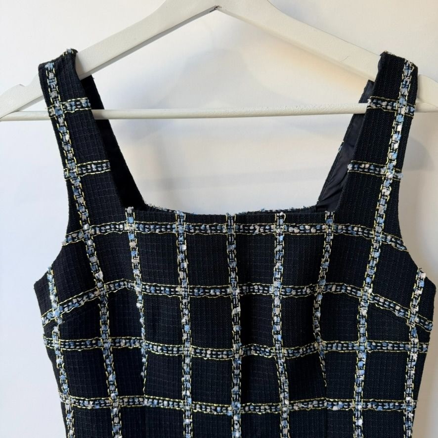 Jason Wu Black & Gold Tweed Plaid Mini Sheath Dress – Size XS