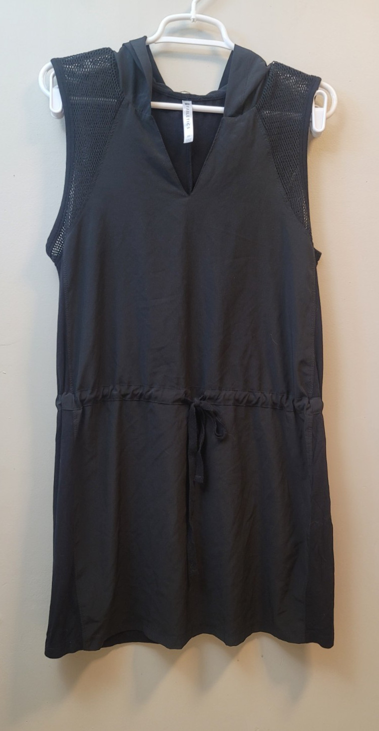 FABLETICS Women’s Alana Mini Dress Black Mesh Tie Waist Hooded Size Medium