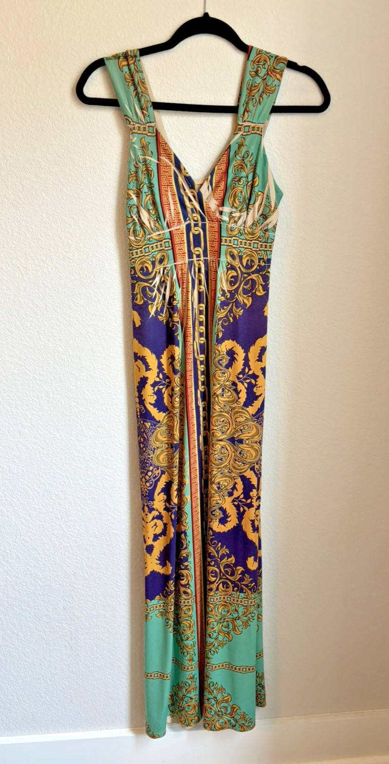 Fresh of LA Maxi Dress Y2K Made USA Greco Goddess w/Empire Waist V-Neck Size M