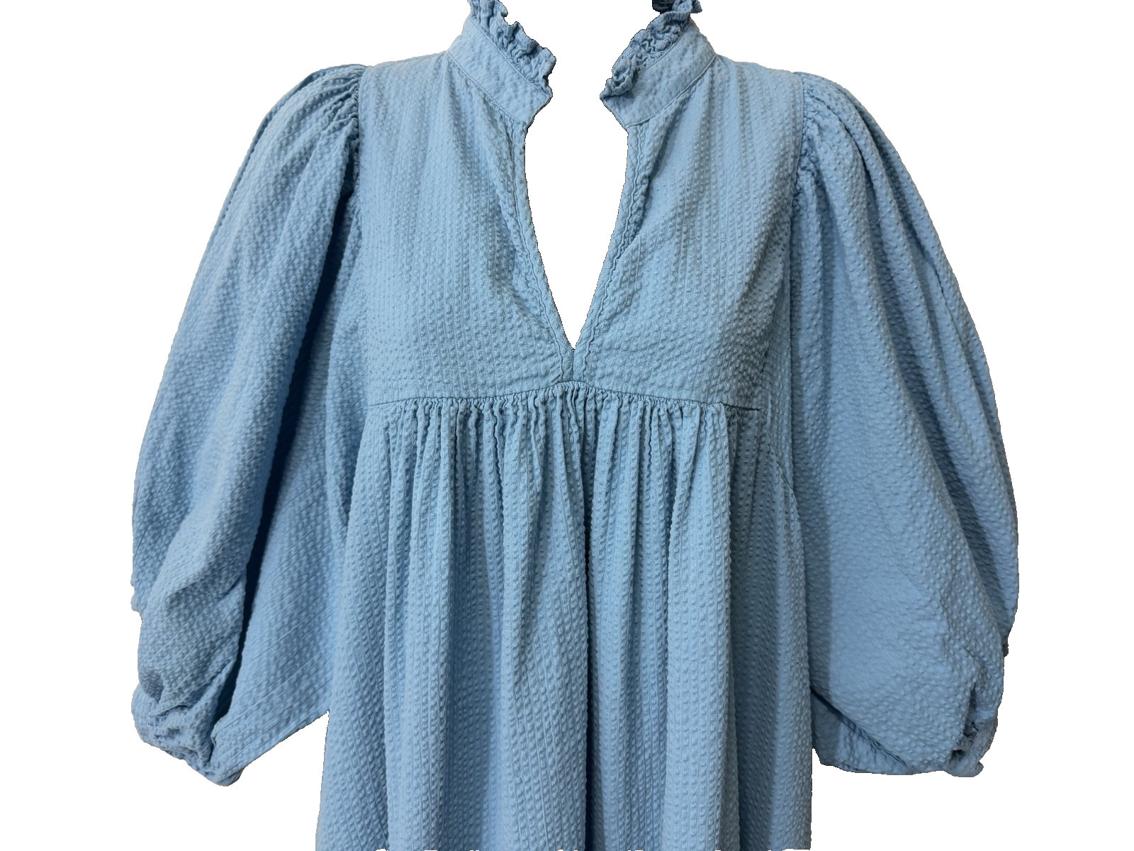 Never A Wallflower High Neck Midi Dress Seersucker Blue XL $354