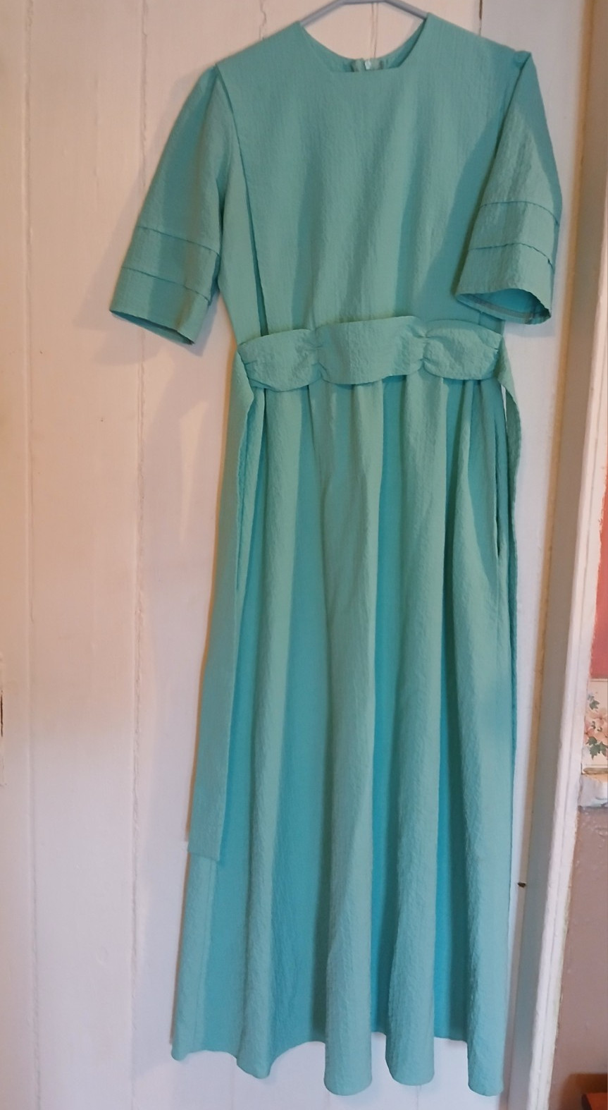 Teal Solid A-Line Midi Dress Women’s One Size Regular Half Sleeve Ruffle