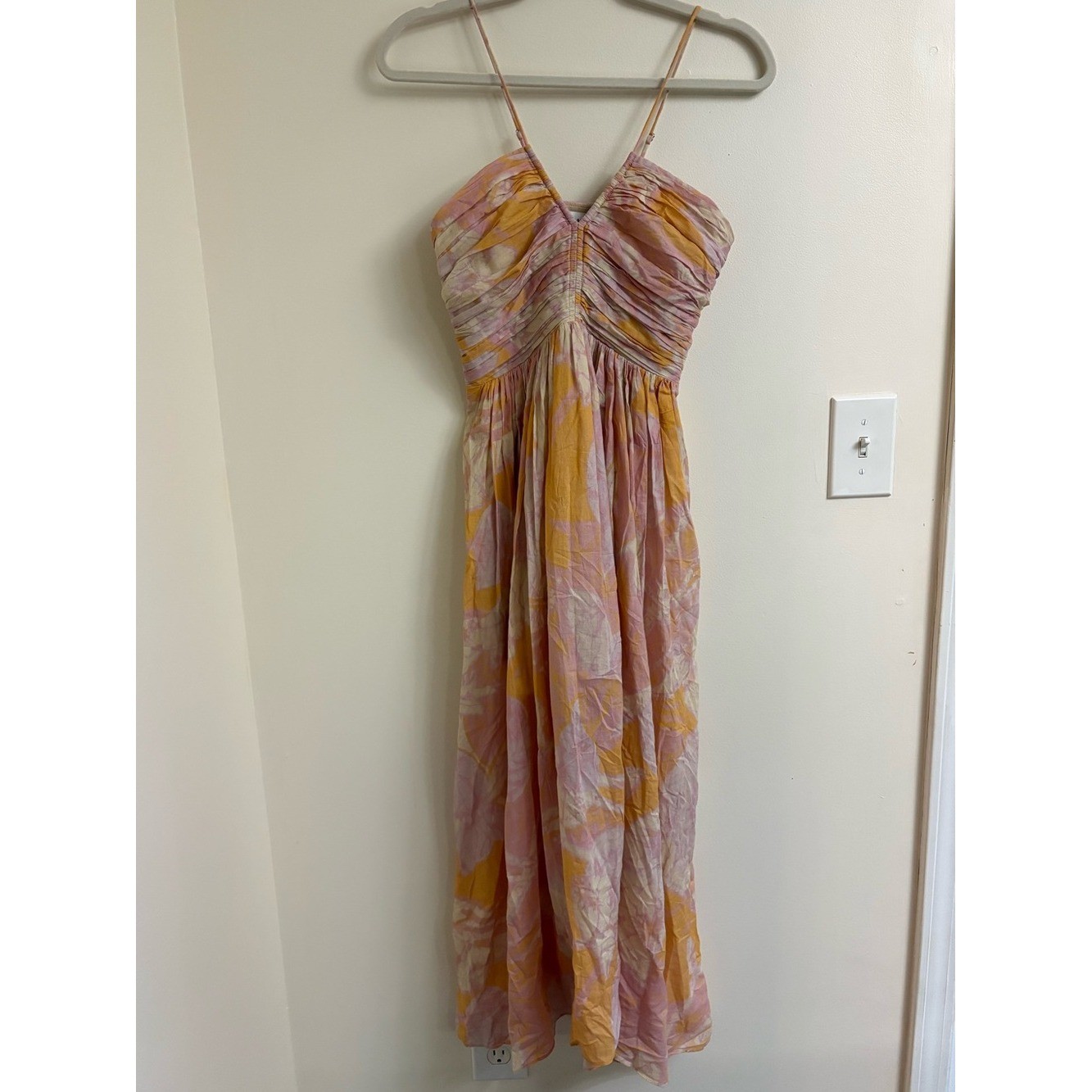 A.L.C. Rumi Cumin Lilac Floral Cotton Pleated Midi Dress Size 4 flowy luxury boh