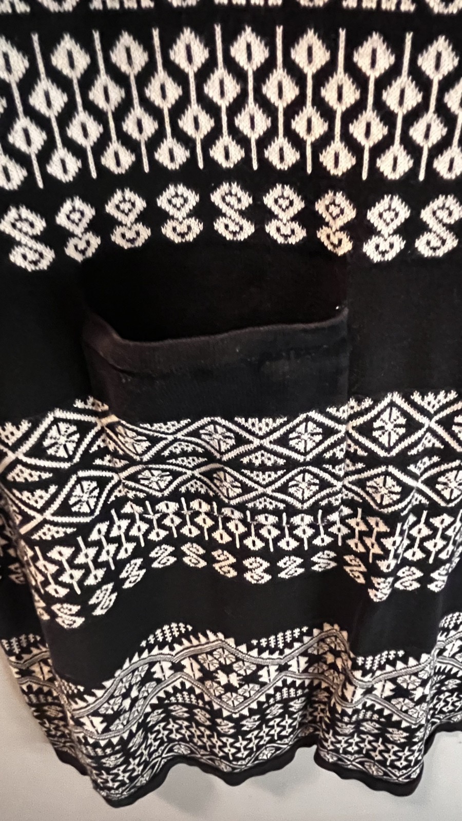 Monsoon Fair Isle 100% Cotton Knit Sweater Dress Black Ivory Long Sleeve Medium