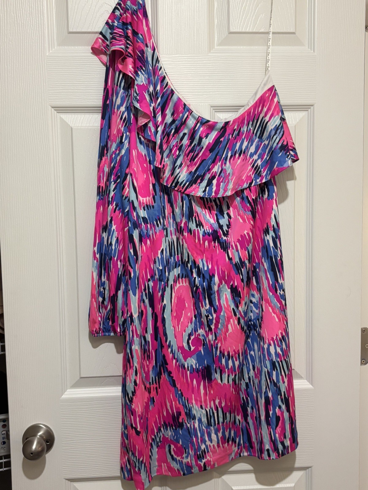 Lilly Pulitzer Amante Silk Jersey One Shoulder Mini Dress Ruffle Size xl