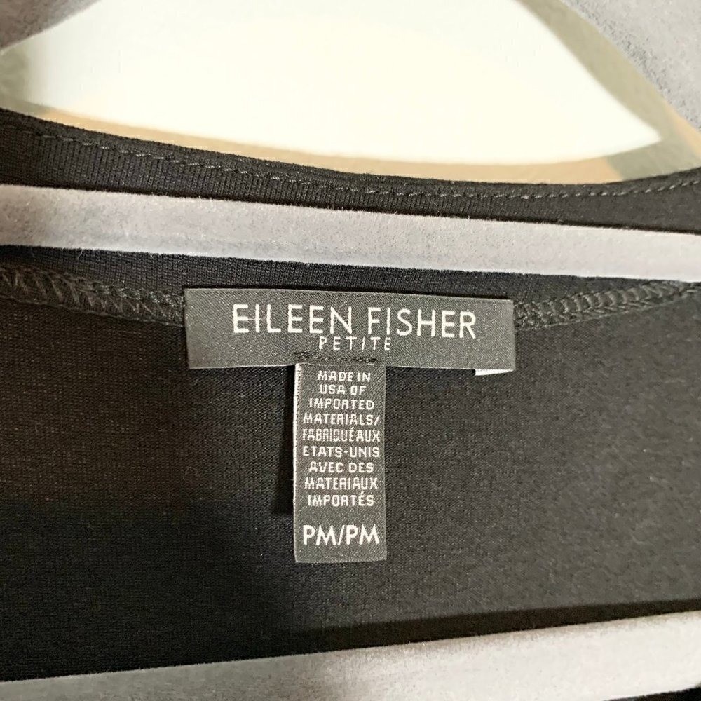 Eileen Fisher Button Front Long Sleeve Dress Women PM Black Drawstring Waist