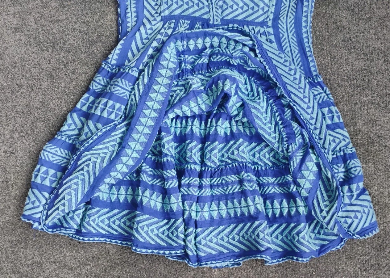 Devotion Twins Ella Dress Geometric Embroidered Blue Mini Small Excellent!