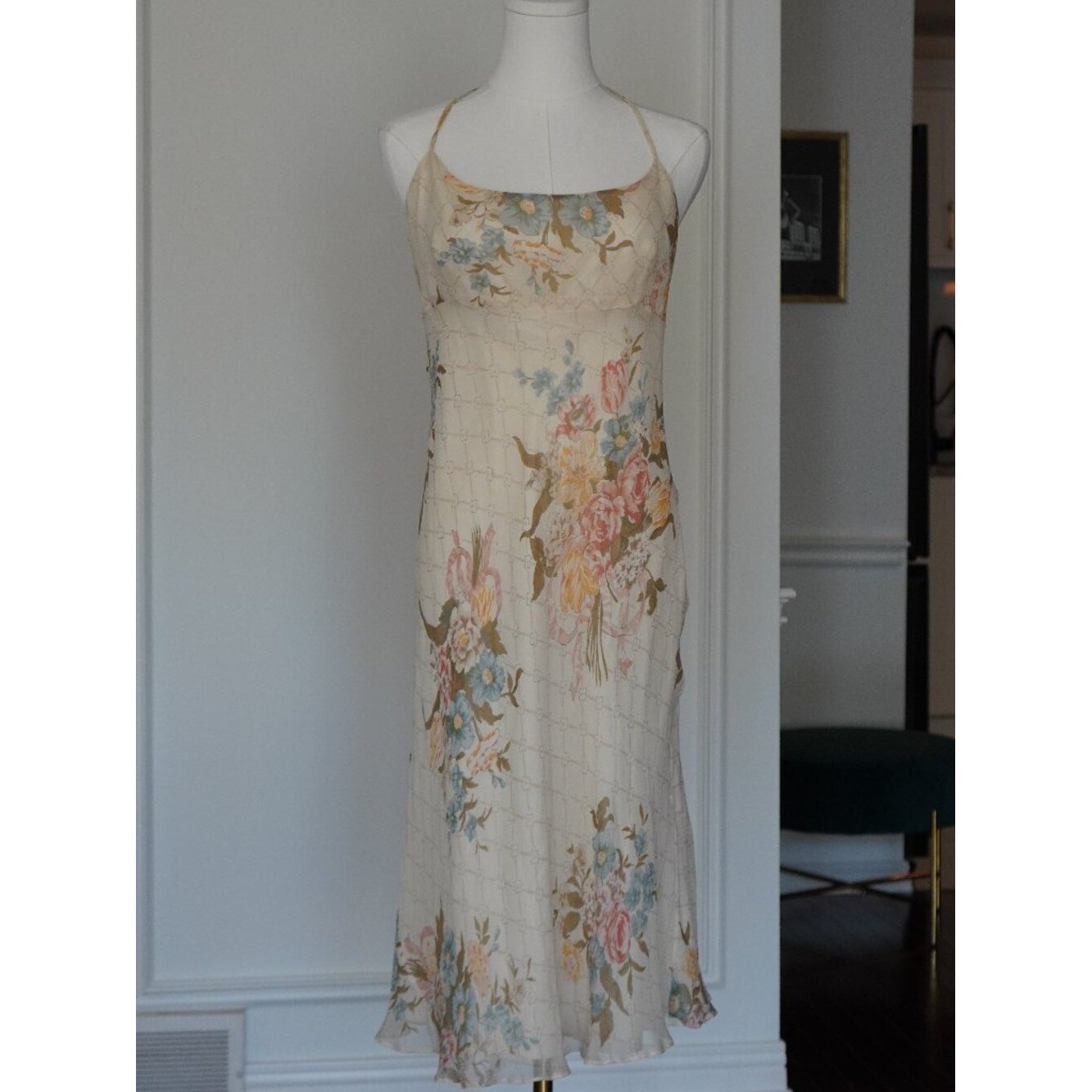Lauren Ralph Lauren Silk Floral Slip Dress Bias Cut Spring 2003