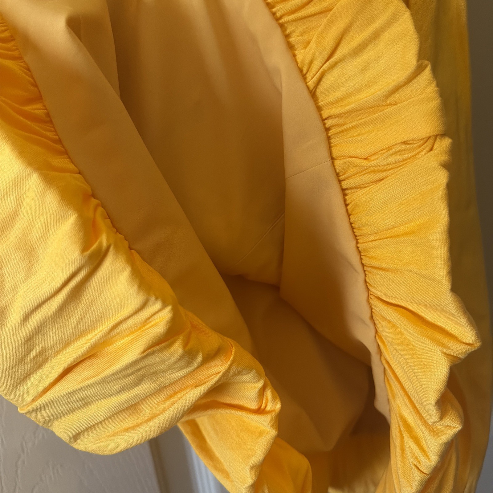 By Gianni Bini Mustard Color Short Sleeve Linen Dress With Bubble Hem