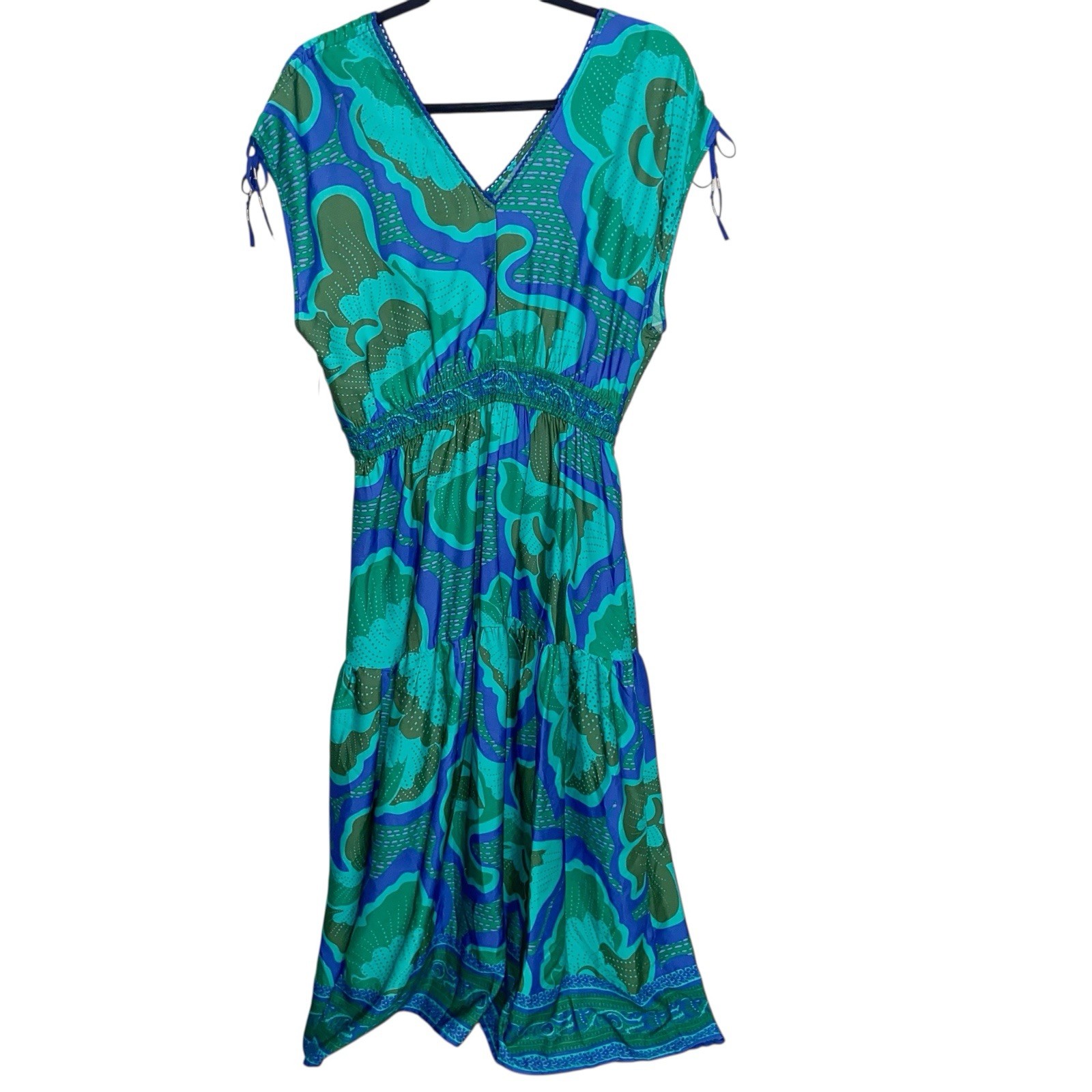 Tribal Femme Dress Womens Medium Jademist Border Print Coastal Boho Maxi Artsy