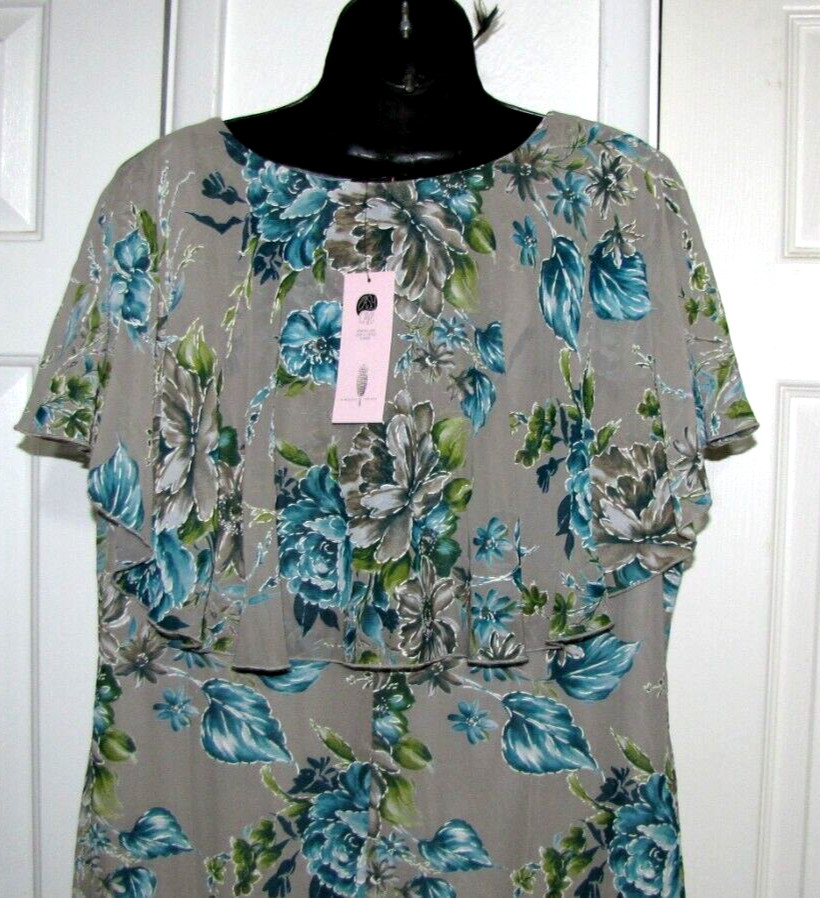 NWT Isabel Hayley Timeless Trends flowy Coctail dress Teal Flowers Women’s 18W
