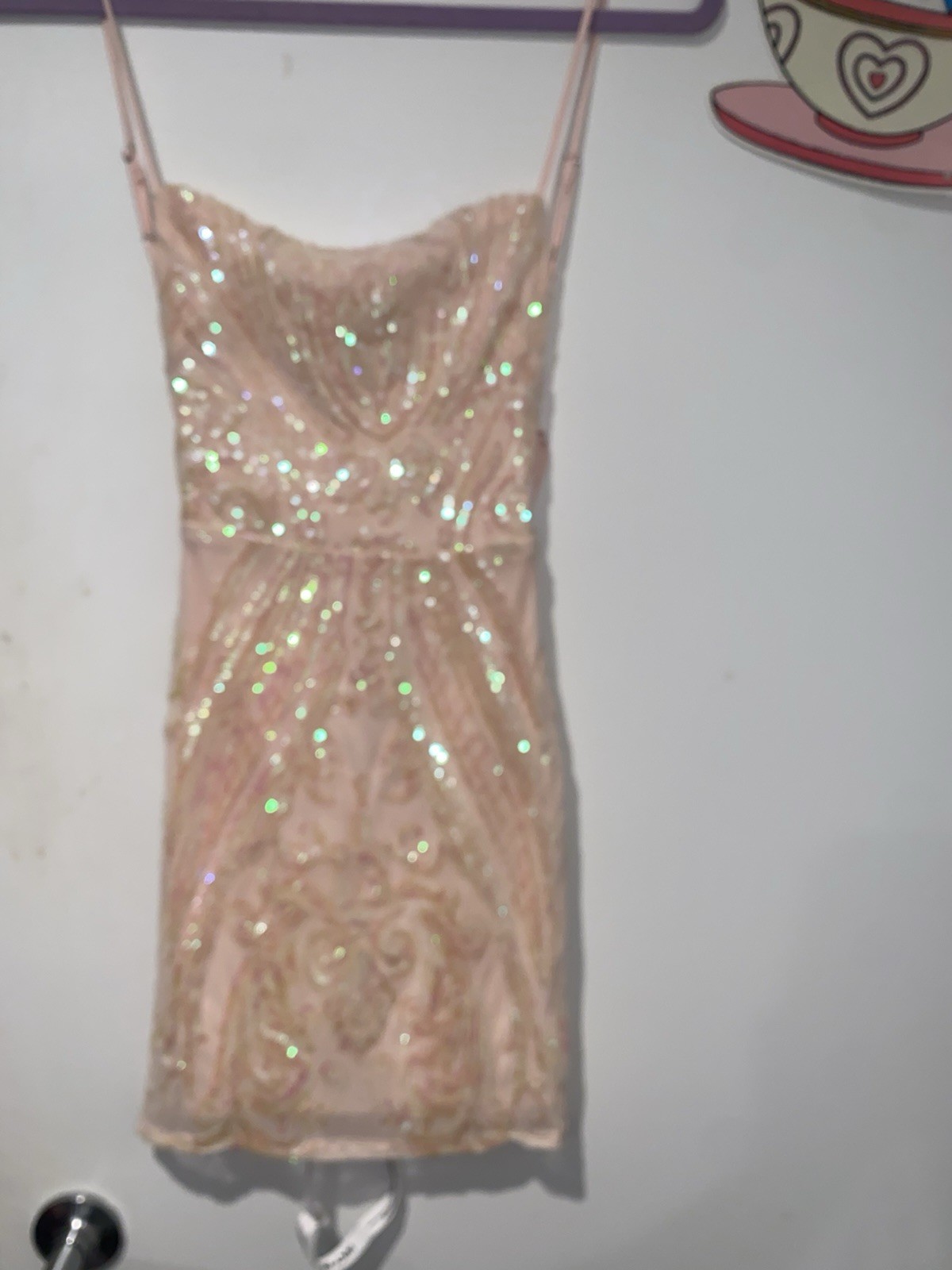 Lucy In The Sky Sequin Mini Dress Pink Cowl Neck Open Back Party Club Size S NWT