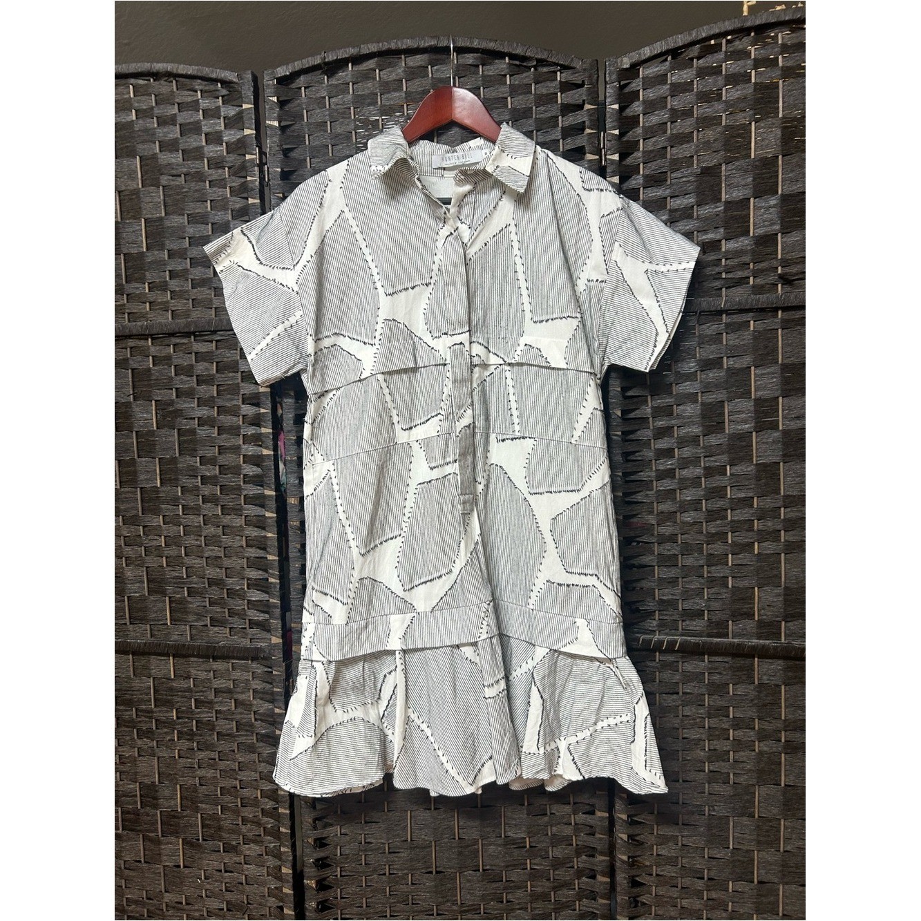 Hunter Bell Printed Addison Dress medium cotton blend black white textured