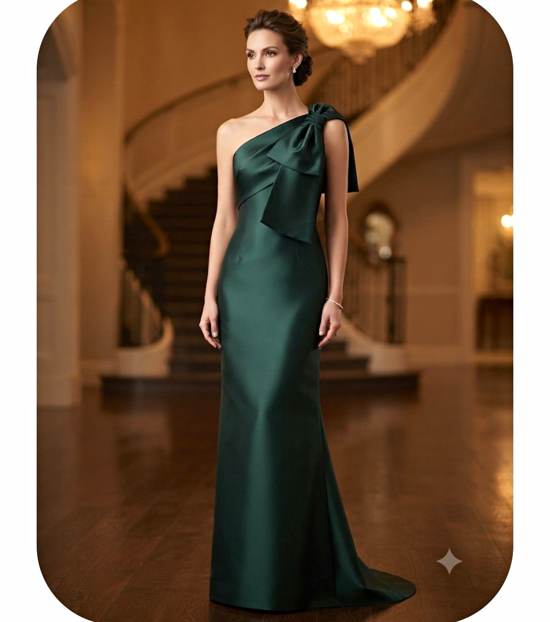 Sachin & Babi Green One-Shoulder Satin Bow Long Gown Dress, Women’s 8