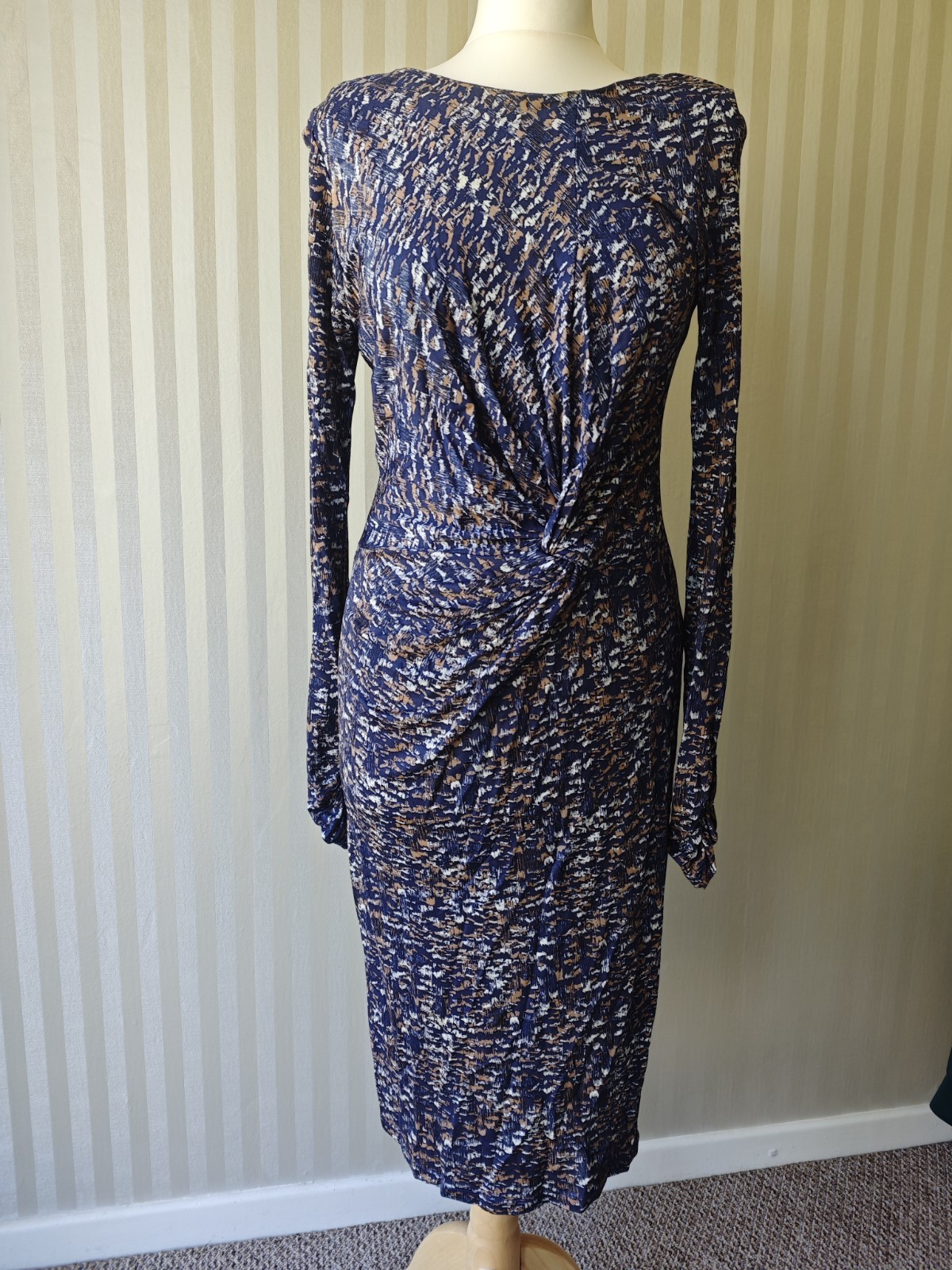 Ghost London Blue Bronze Ruched Formal Evening Dress Size 10 .