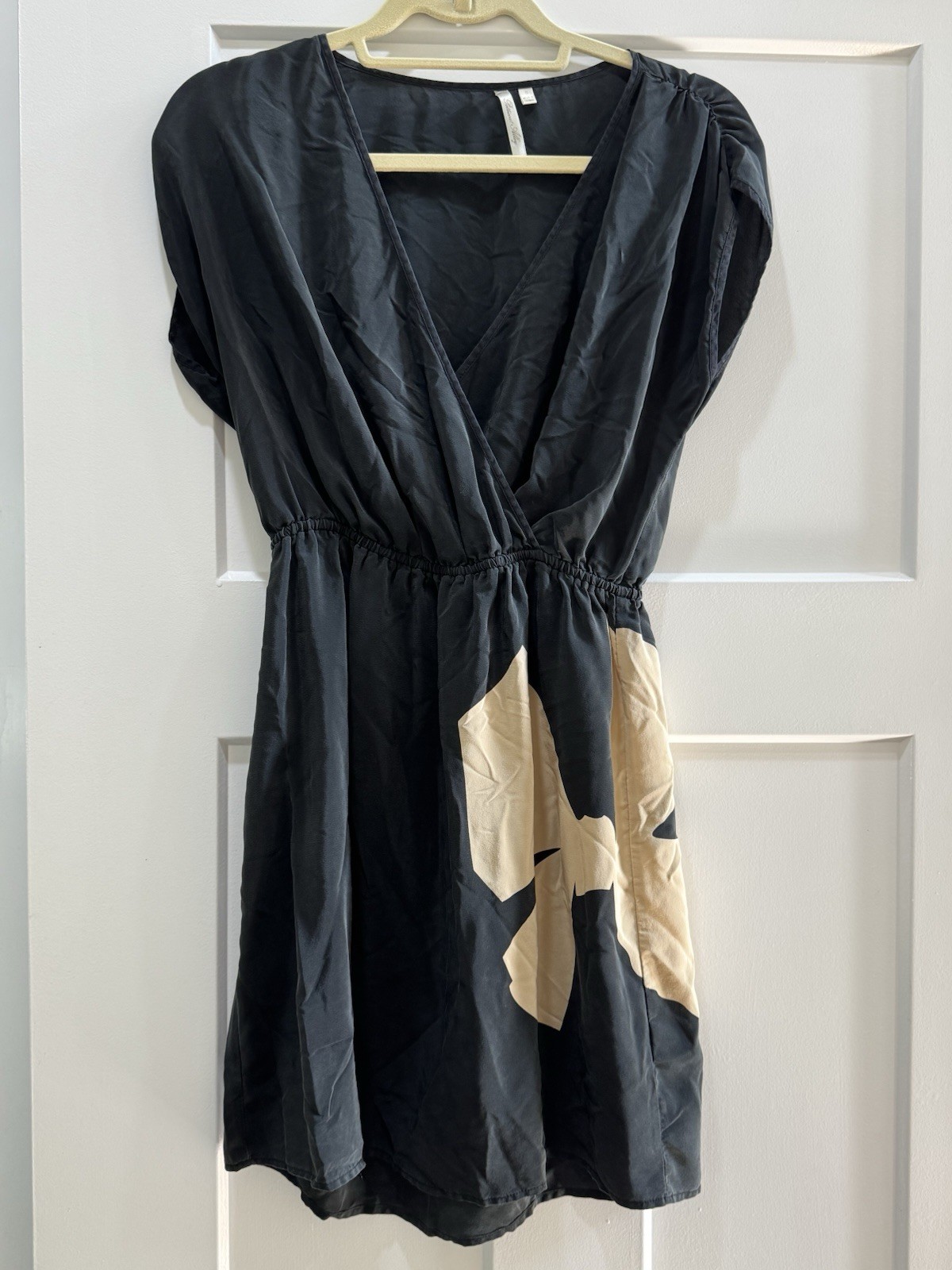 Petticoat Alley Sleeveless Silk Dress Small Black Tan Elastic Waist Lightweight