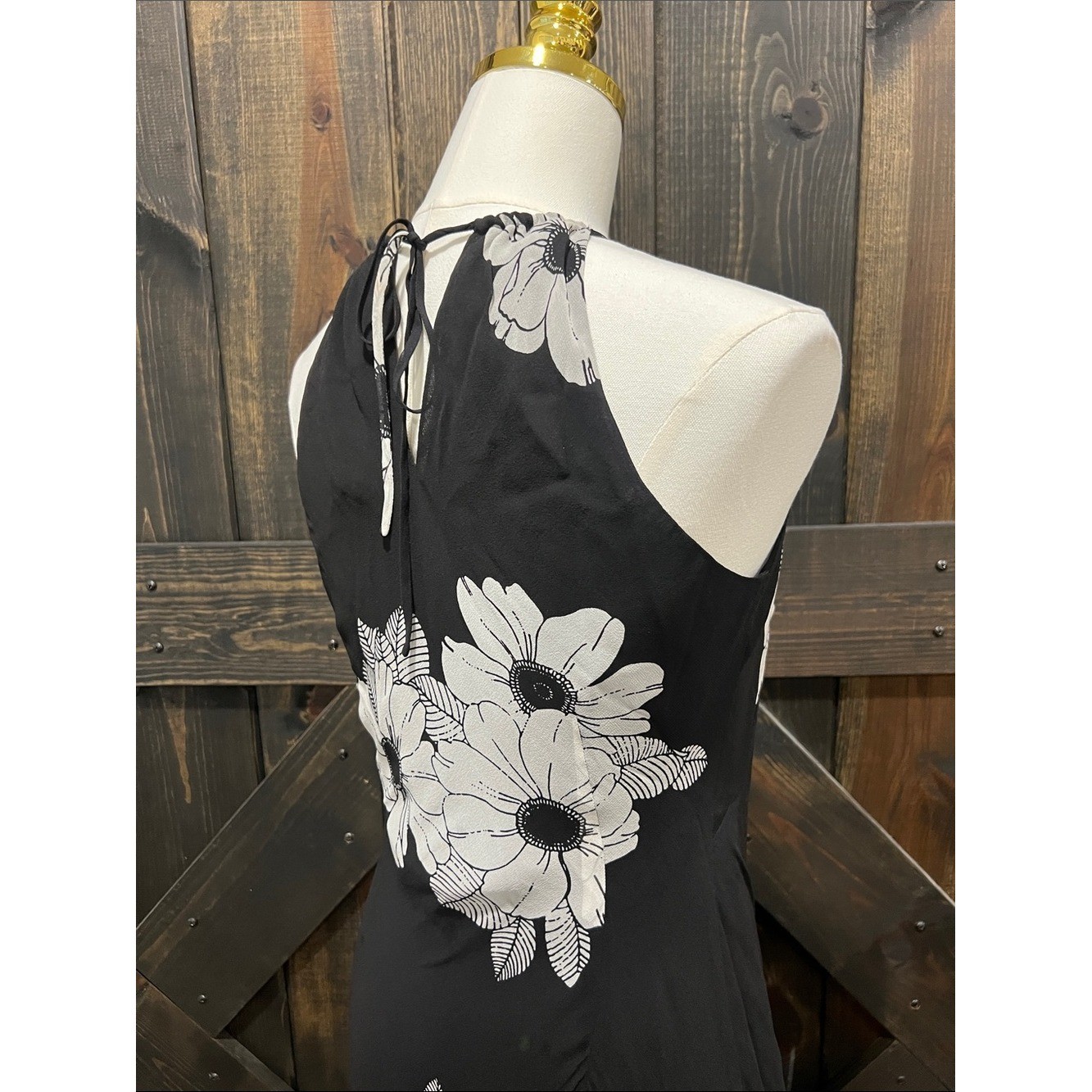 Ann Taylor Black Y2K Silk Halter Floral Midi Dress 8P NWT Classic Fairy Grunge